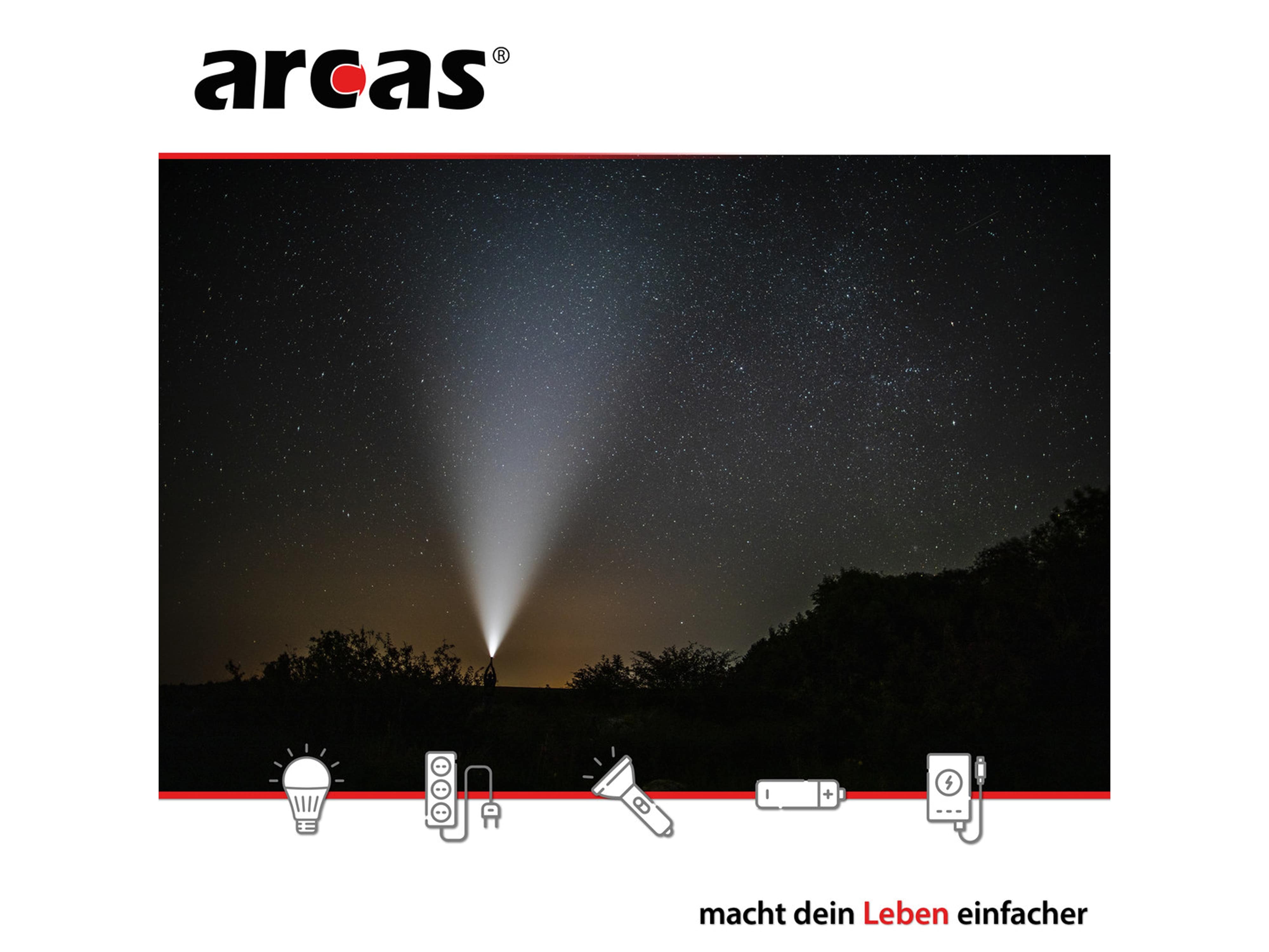 ARCAS LED-Taschenlampe, 18 W, 1600 lm, Zoom, Aluminium, schwarz