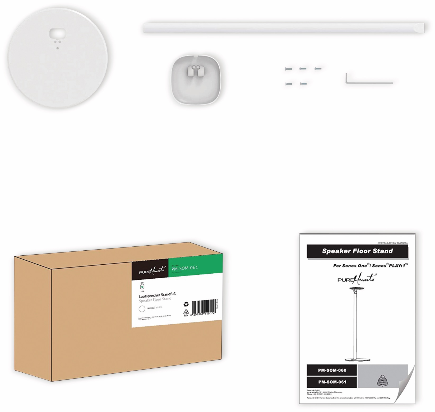 Puremounts Lautsprecherständer PM-SOM-061, für Sonos One, weiß