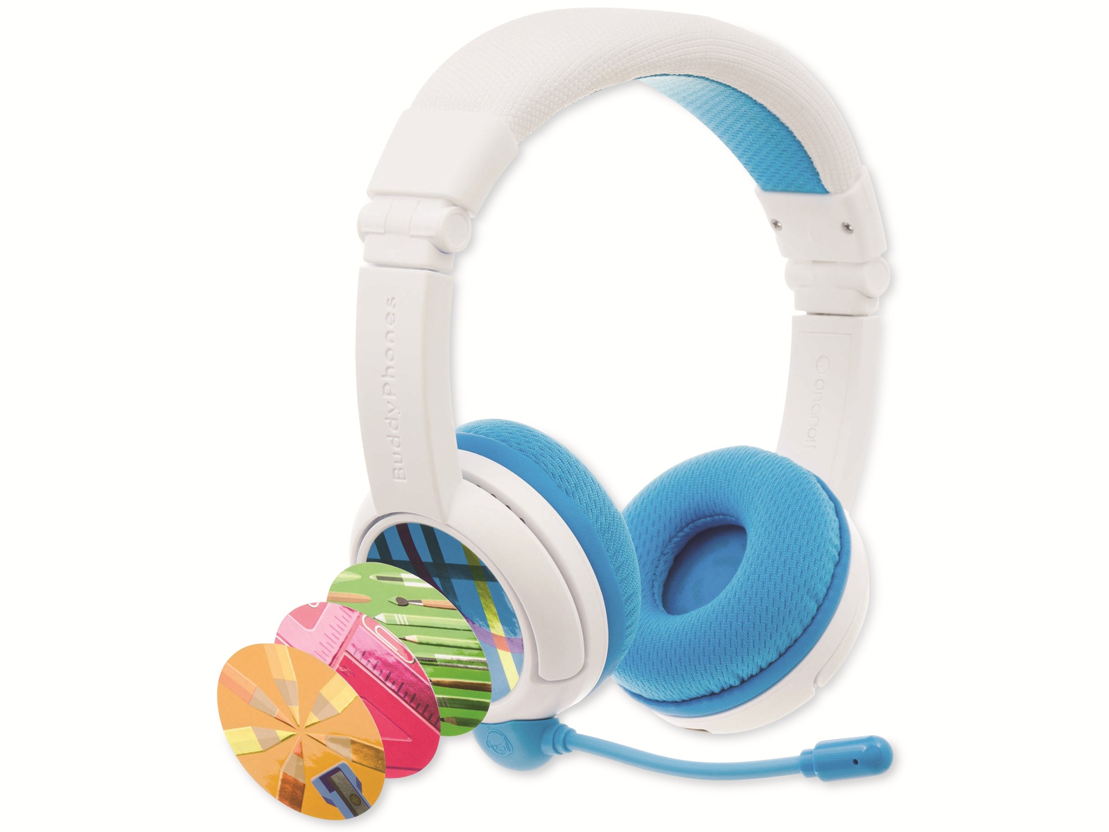 ONANOFF Bluetooth On-Ear Kopfhörer BuddyPhones School+, für Kinder, weiß/blau