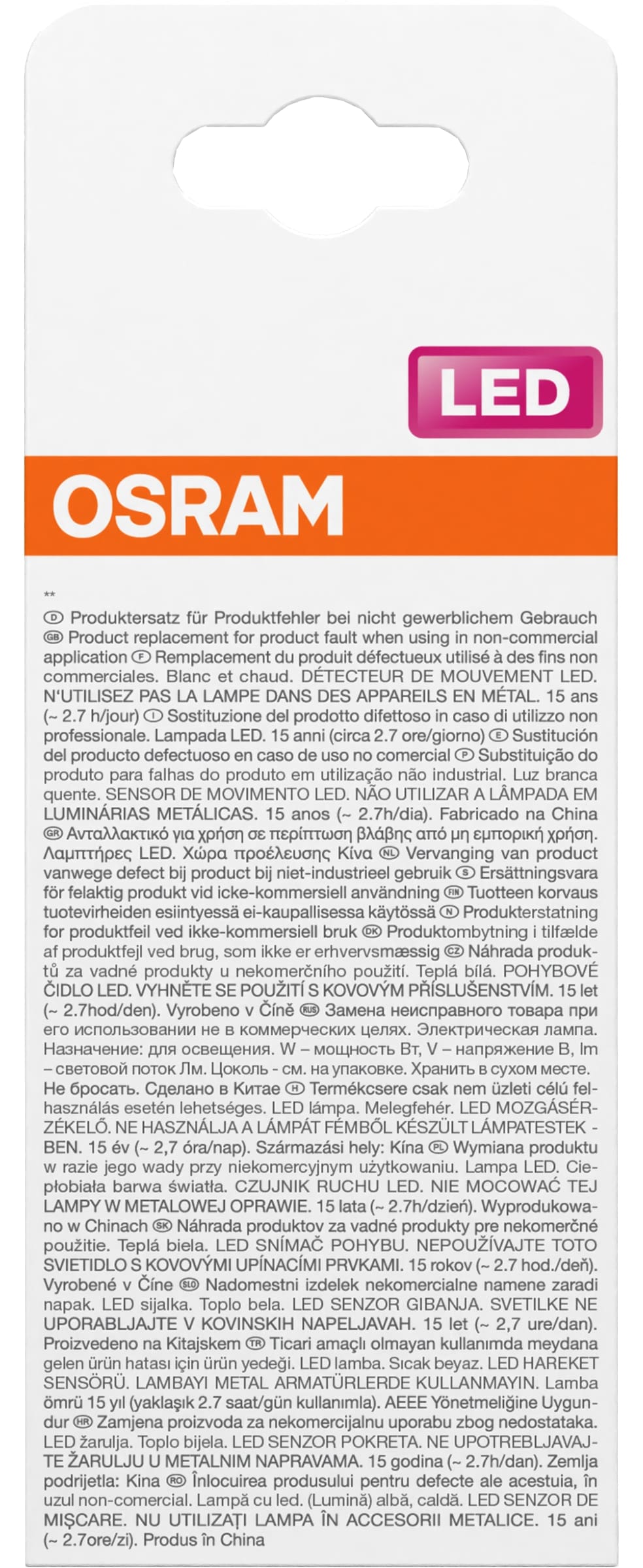 OSRAM LED-Lampe Star Classic, A60, E27, EEK: E, 7,3 W, 806 lm, 2700 K, mit Bewegungssensor