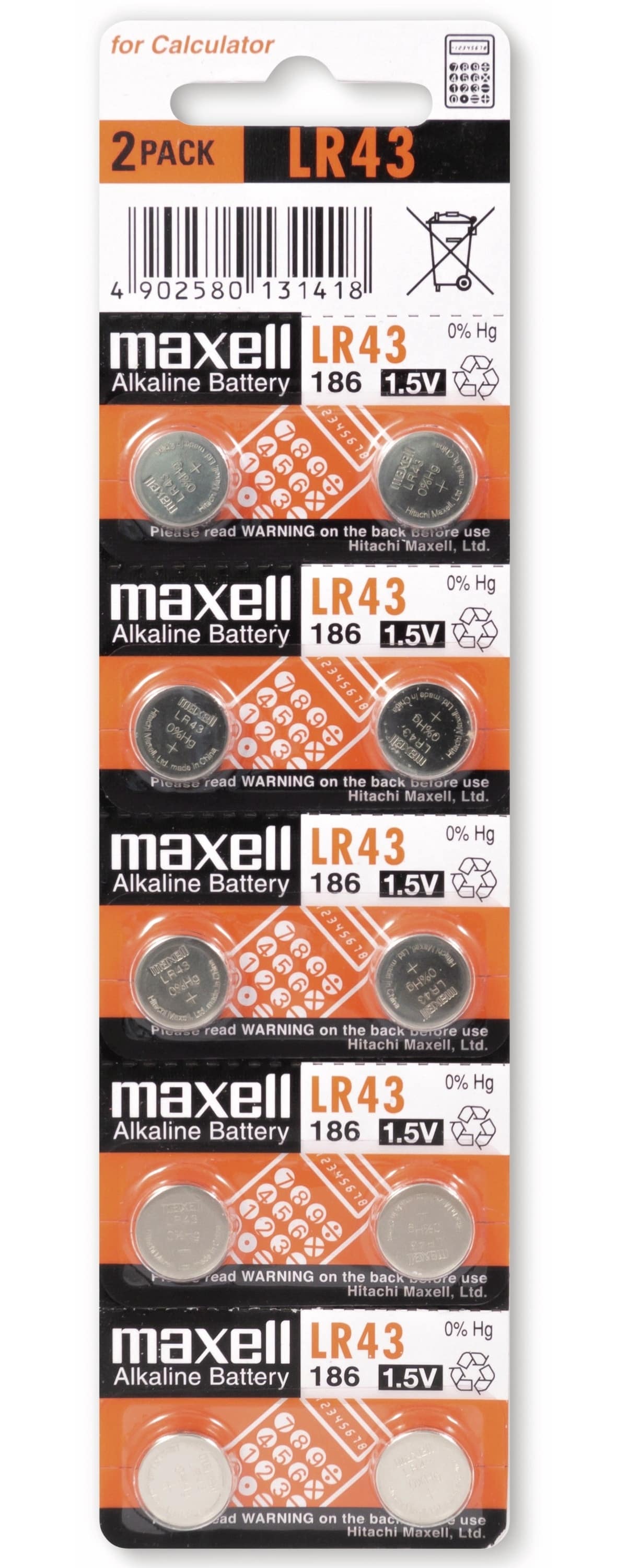 MAXELL Knopfzelle LR43/AG12, 10 Stück