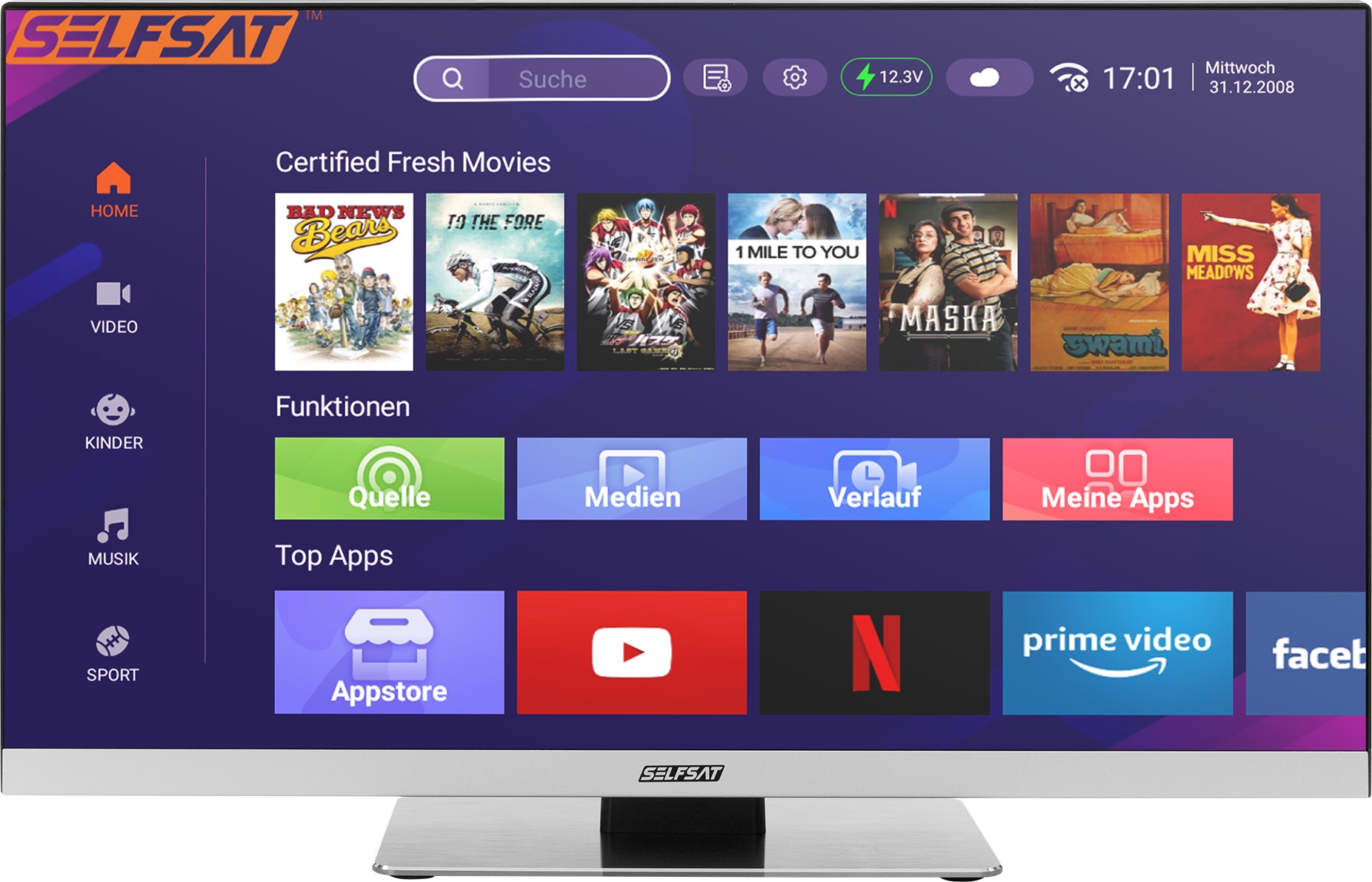 SELFSAT LED-TV Smart 1255, 55 cm (22"), EEK: F, HD-Tuner, WLAN, Bluetooth