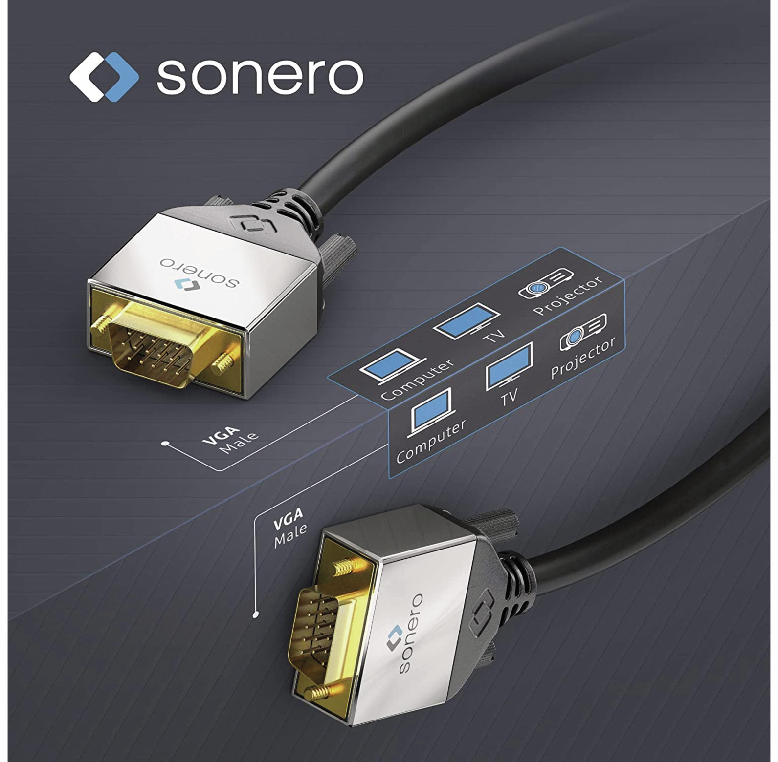 SONERO VGA-Anschlusskabel Premium, 1,5 m, Stecker/Stecker, Full-HD