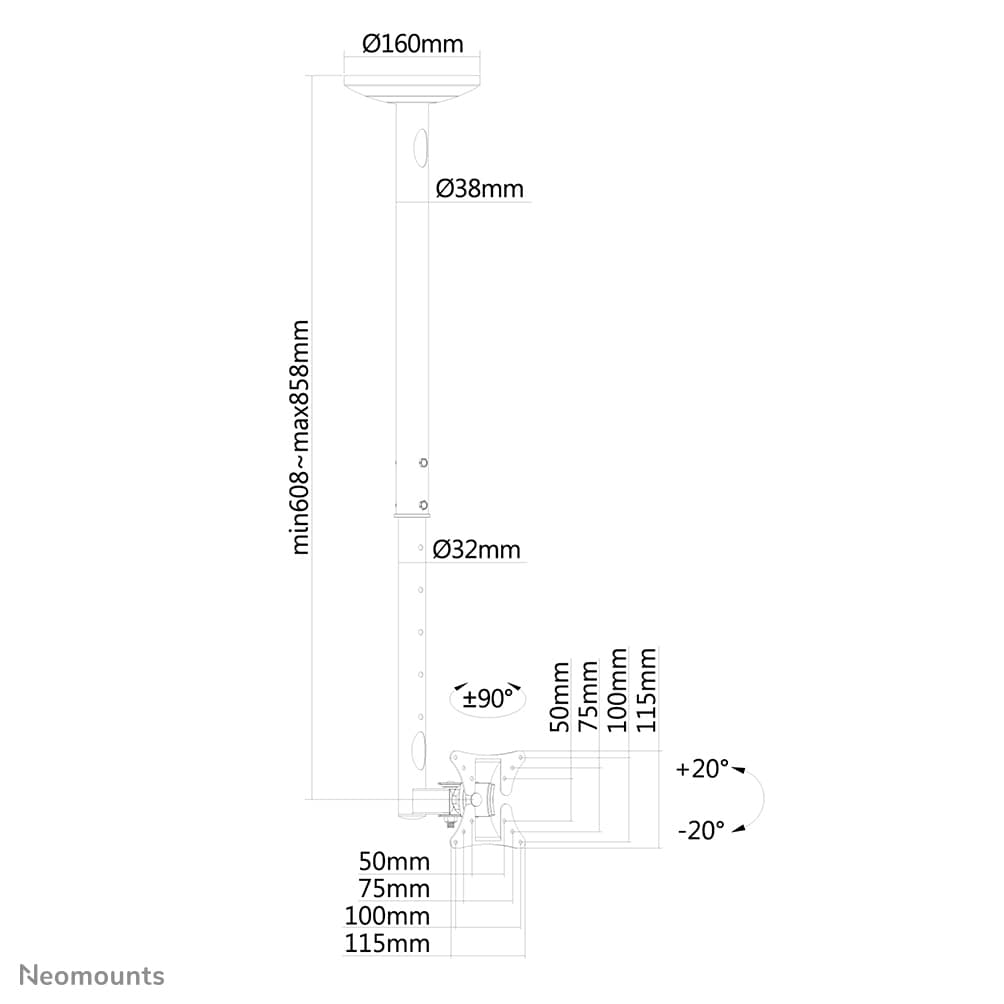 NEOMOUNTS by Newstar Deckenhalterung 25,4 - 76,2 cm (10"-30"), max. 20 kg