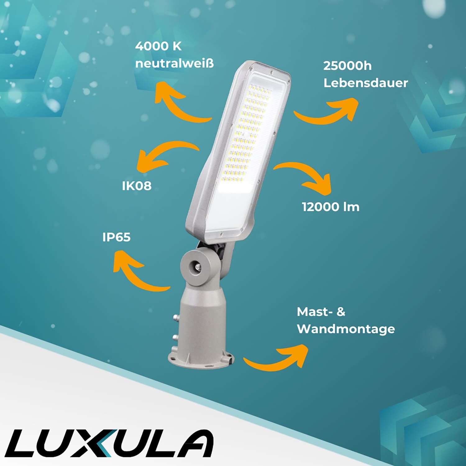 LUXULA LED-Straßenleuchte LX800101, 100W, 12000lm, 4000K, neutralweiß, IP65