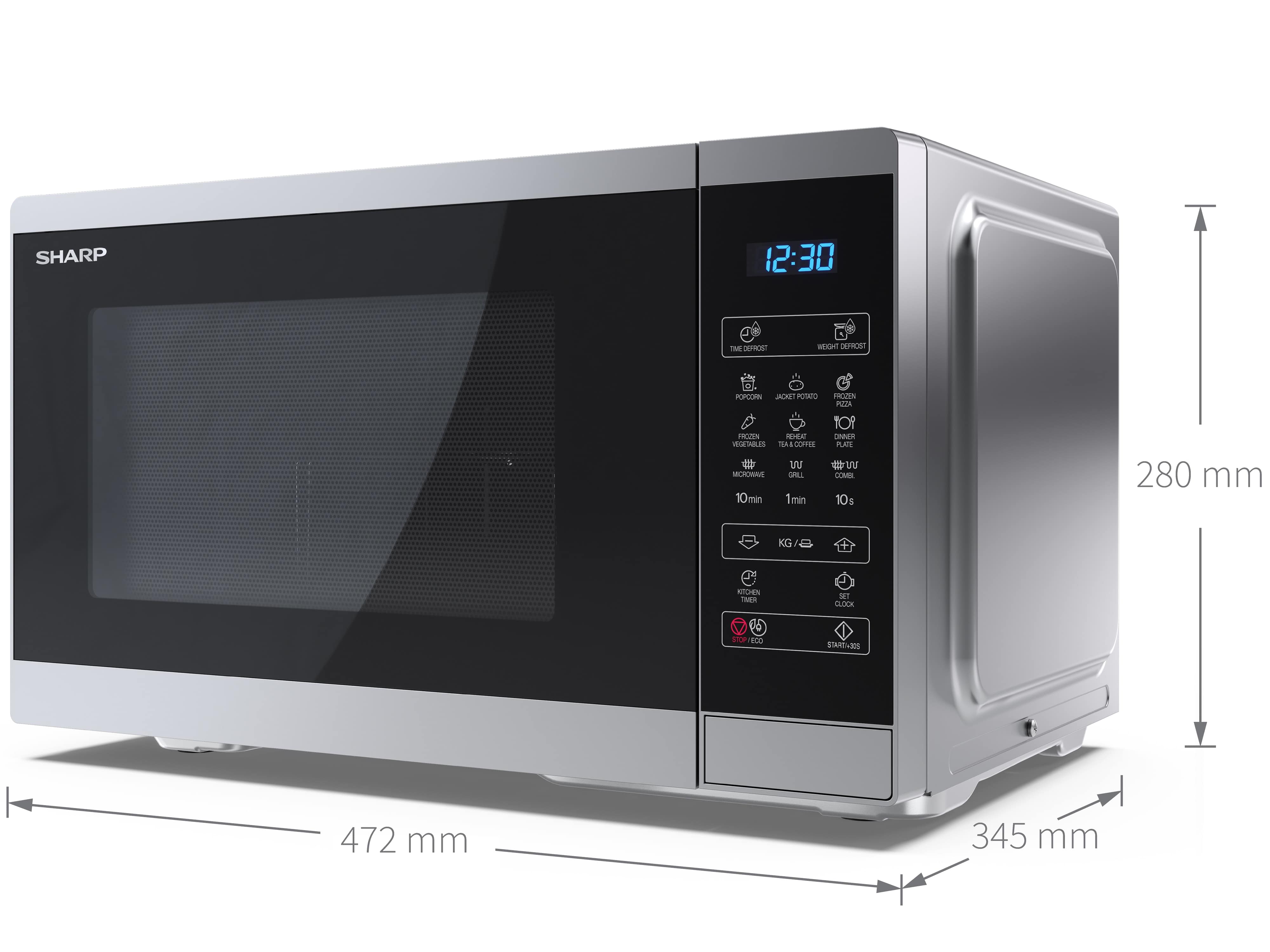 SHARP Mikrowelle YC-MG252AE-S, silber, mit Grill, 25 L, 11-Stufen, 900 W