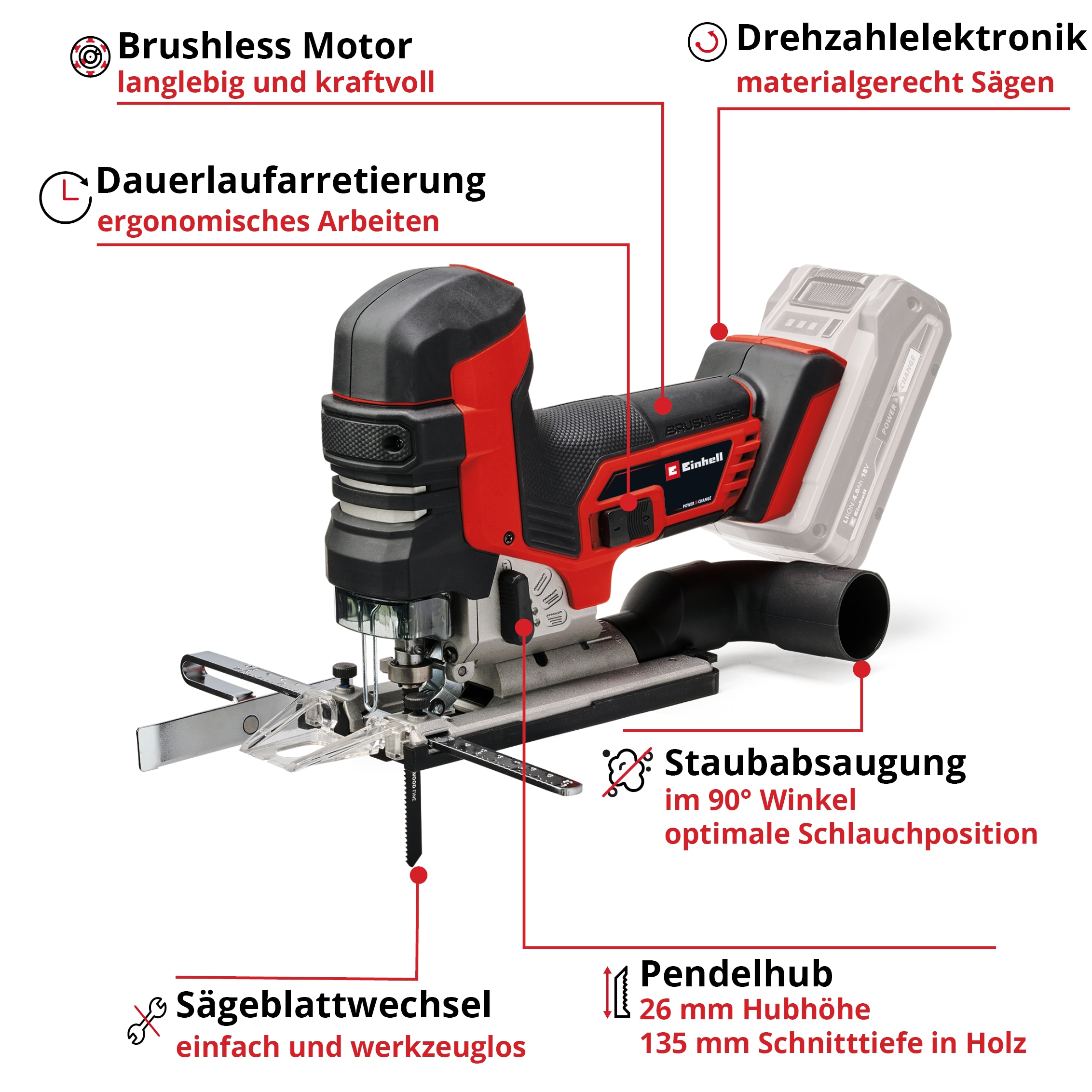 EINHELL Akku-Stichsäge TP-JST 18/135 Li BL-Solo