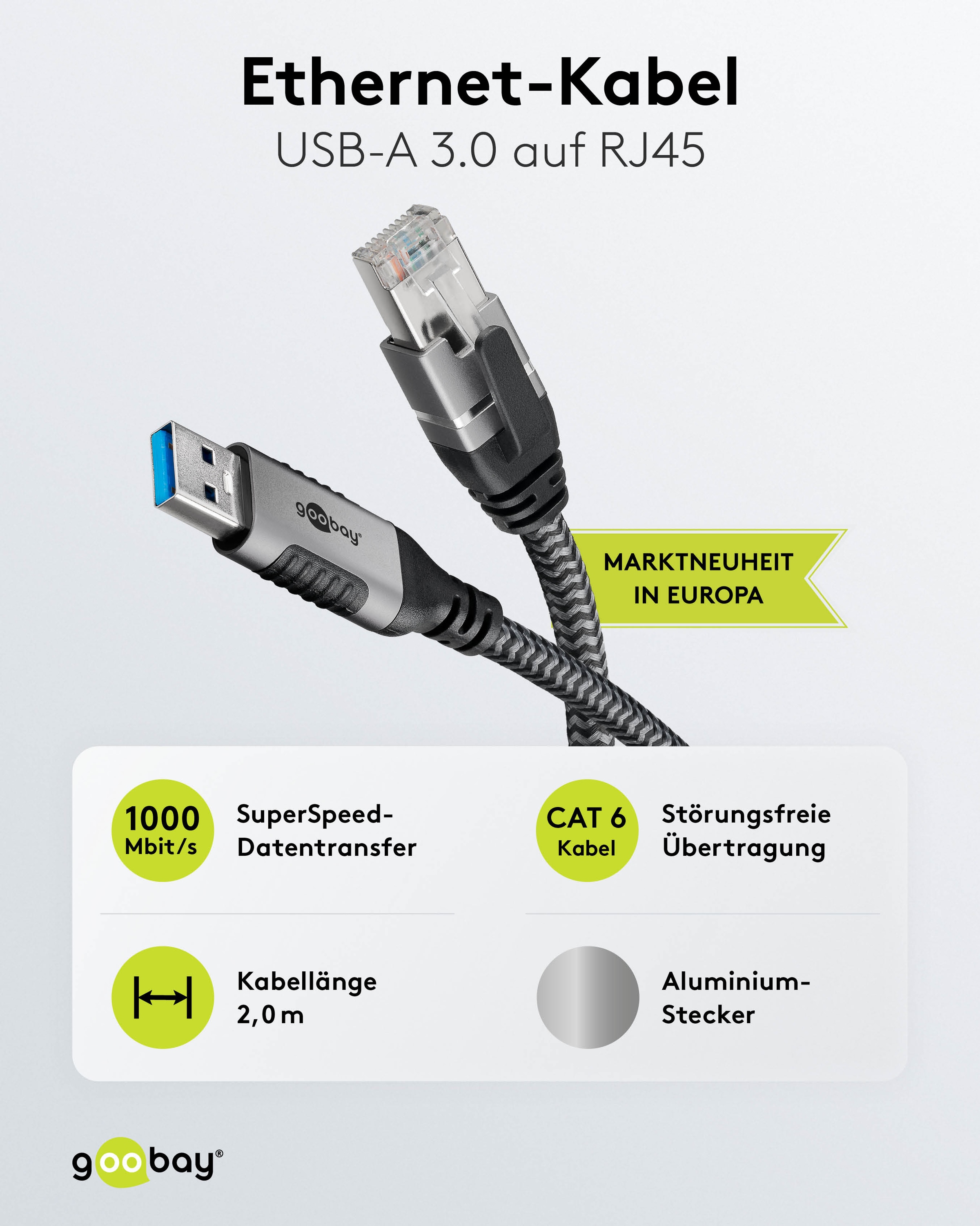GOOBAY Ethernet-Kabel CAT6 USB-A 3.0 auf RJ45 1m
