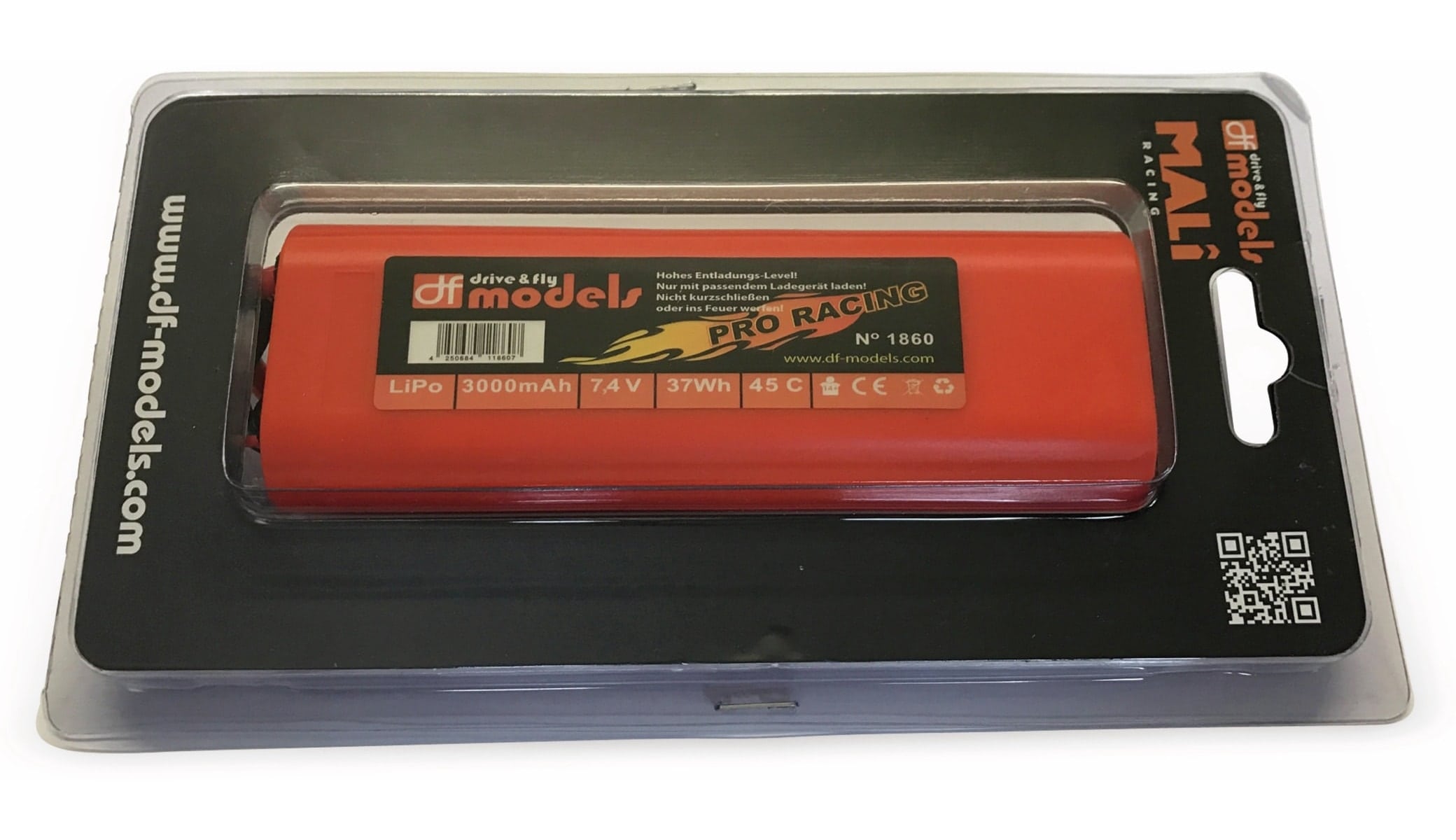 DF MODELS Lipo Akku 2S, 7,4 Volt, 3000mAh, 45C, Hardcase, rund