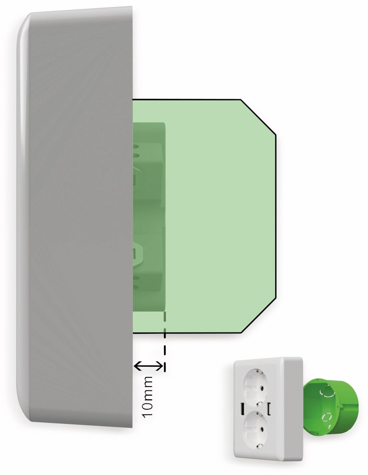 2USB Schutzkontakt-Steckdose easyCharge Duo, AP, 2x USB, 2,4A, Handyhalter