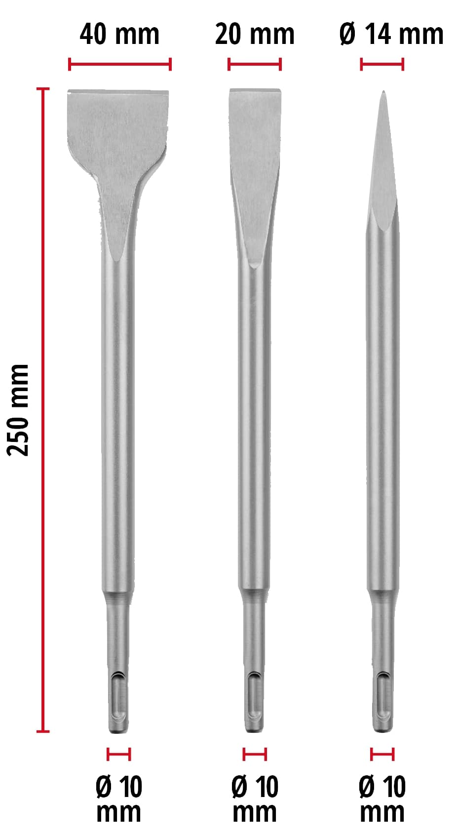 EINHELL SDS-Plus Meißel-Set 247200, 250 mm, 3-teilig