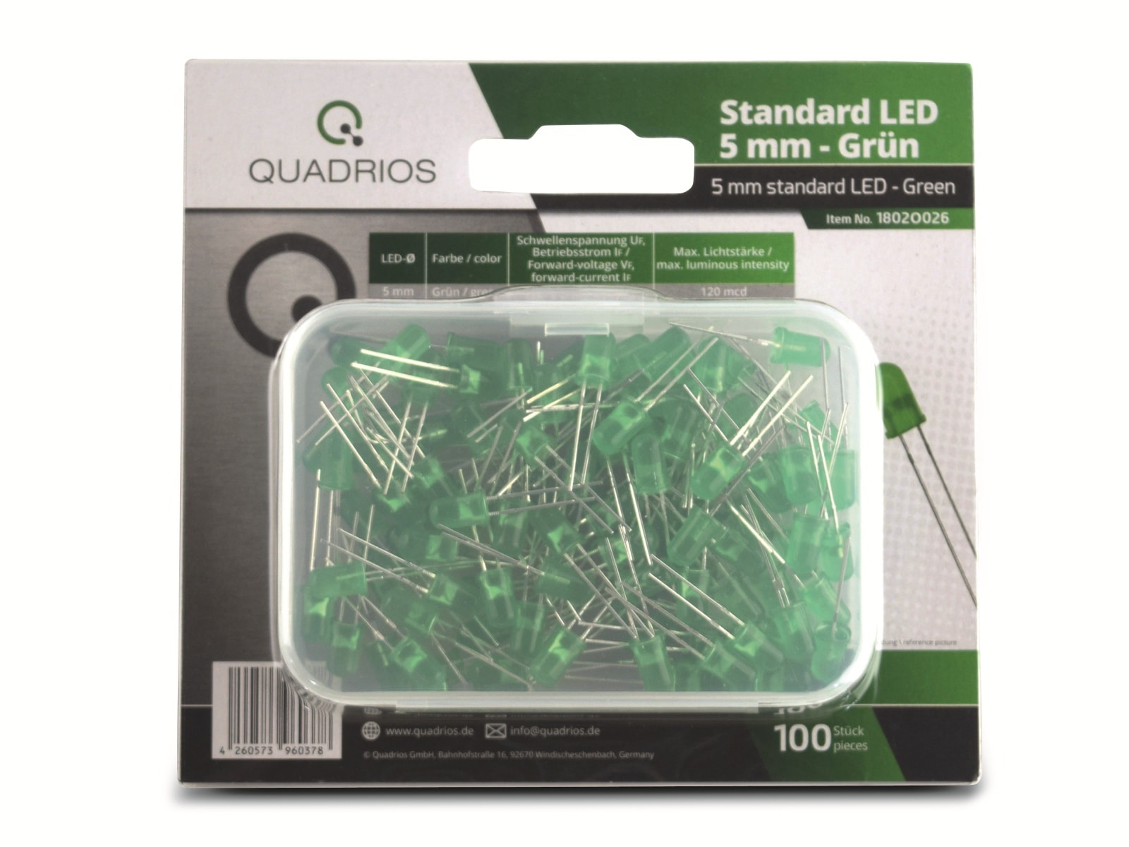 QUADRIOS, 1802O026, LED Sortiment 5 mm Leuchtdioden Grün 100 tlg