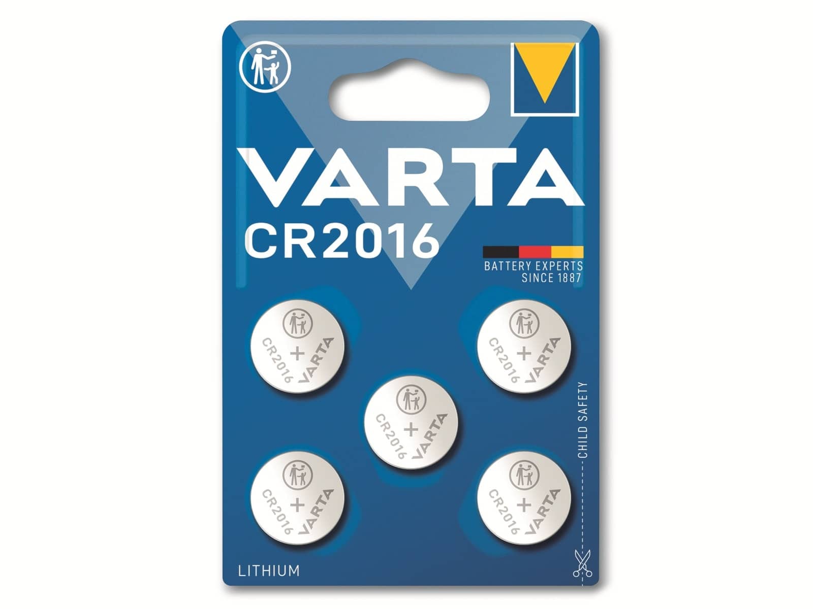 VARTA Knopfzelle Lithium, CR2016,  3V 5 Stück