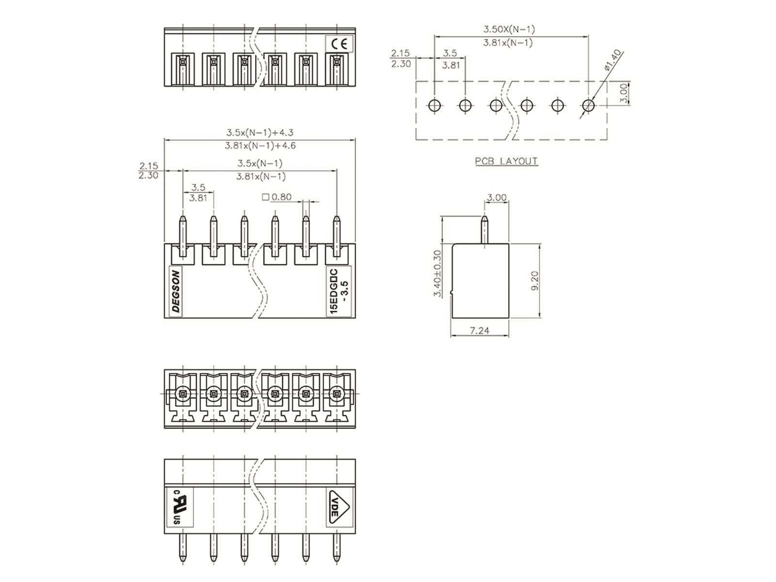 DEGSON Stiftleiste, 15EDGVC-3.81-03P-14-00AH, vertikal 3 polig