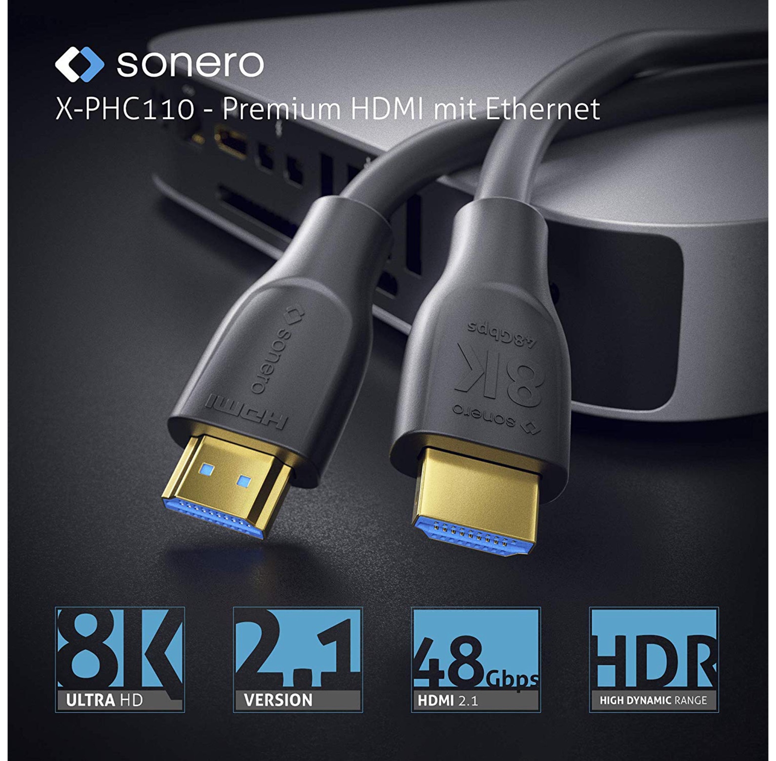 SONERO HDMI-Kabel Premium High Speed mit Ethernet, 1,5 m, HDMI 2.1