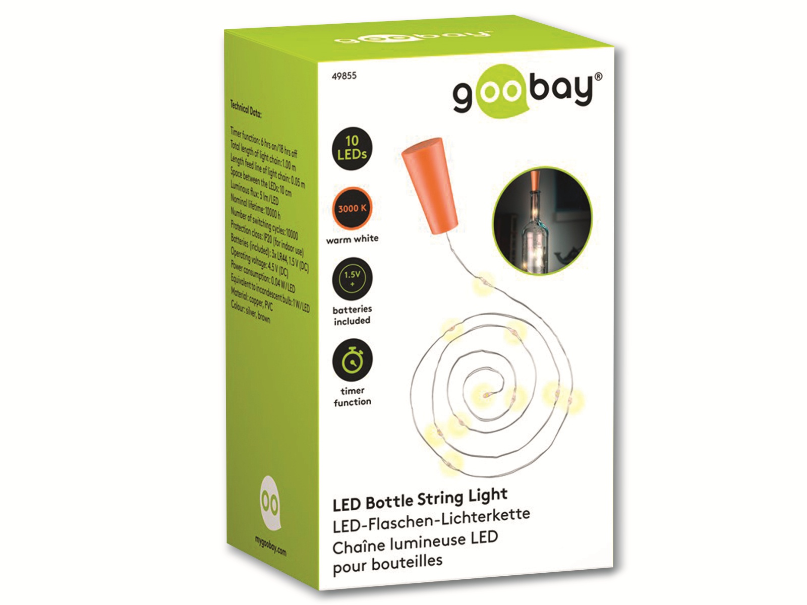 GOOBAY LED-Flaschen-Lichterkette, inkl. Timer und 10 LEDs