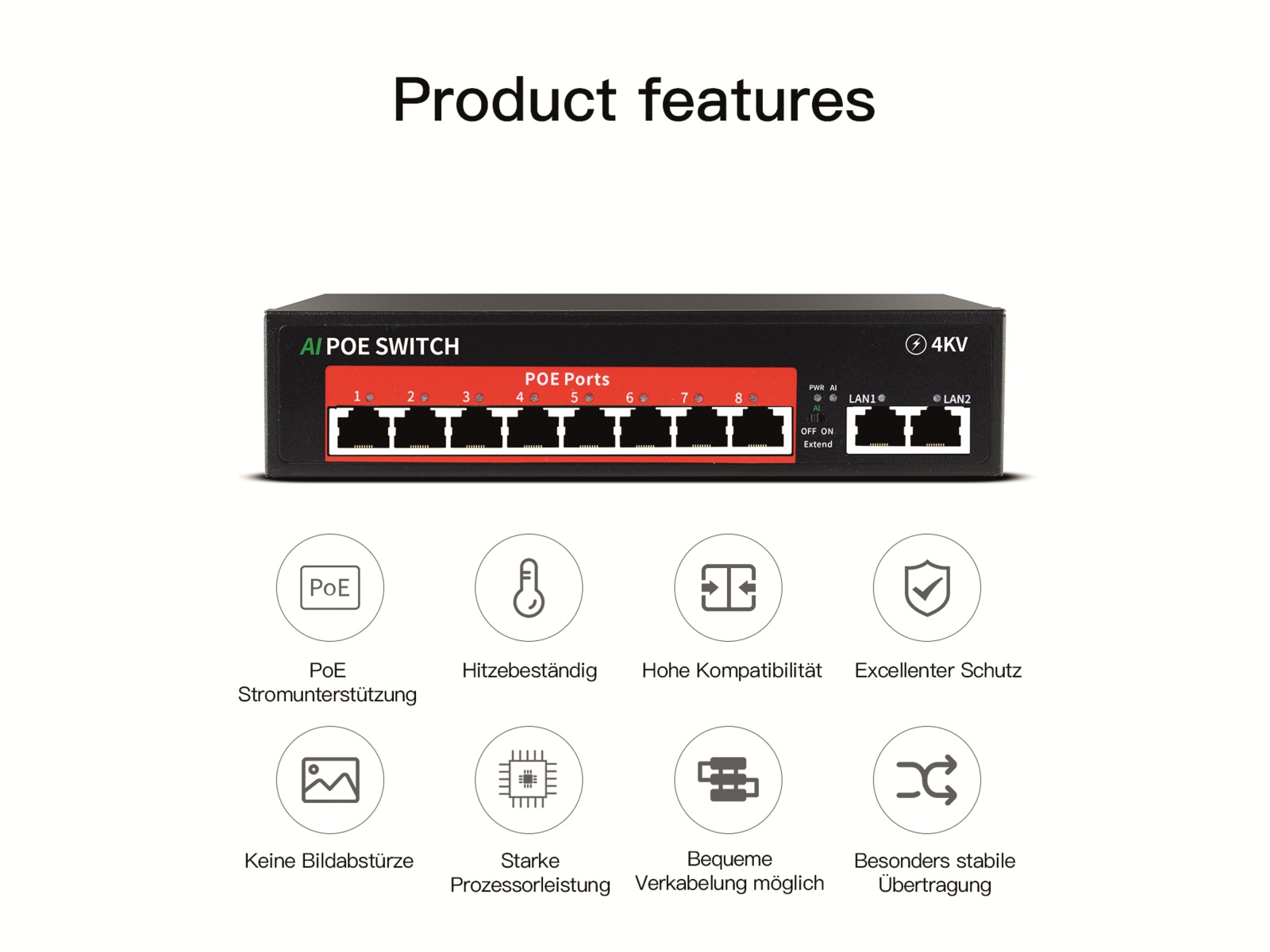 Jovision PoE Netzwerk-Switch CloudSEE PS108, 8-port