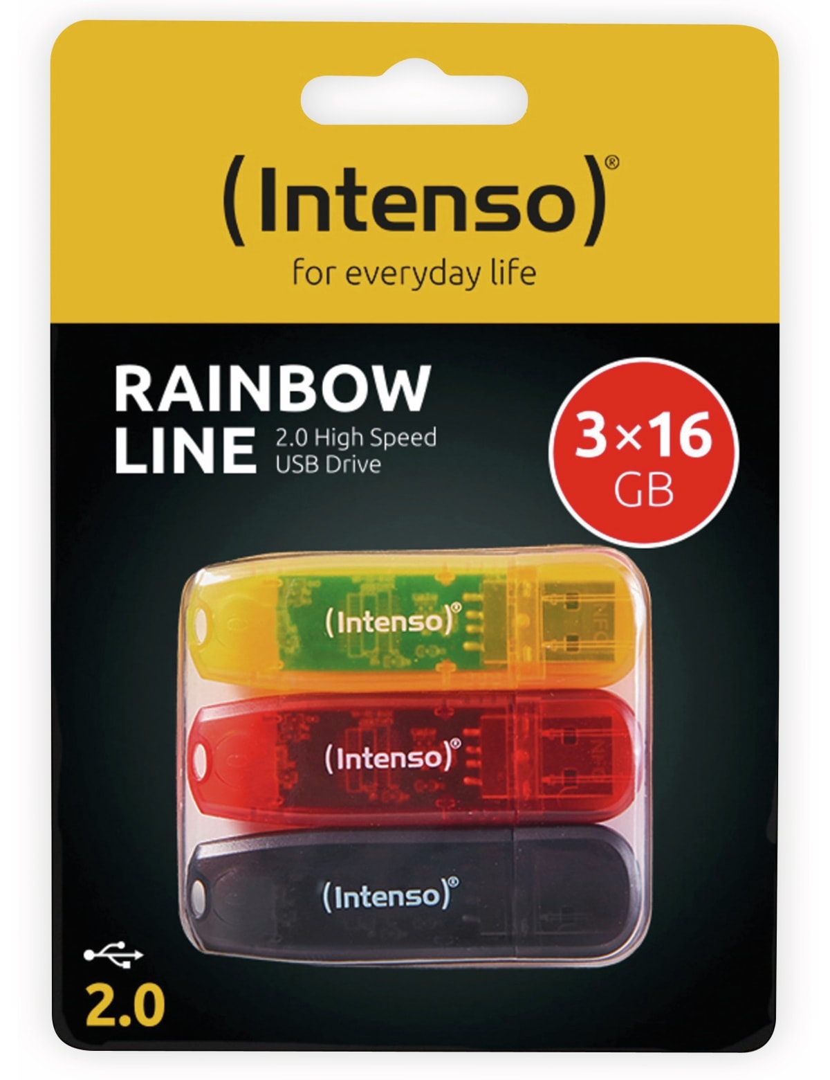 Intenso USB 2.0 Stick Rainbow Line, 16 GB, 3er Pack