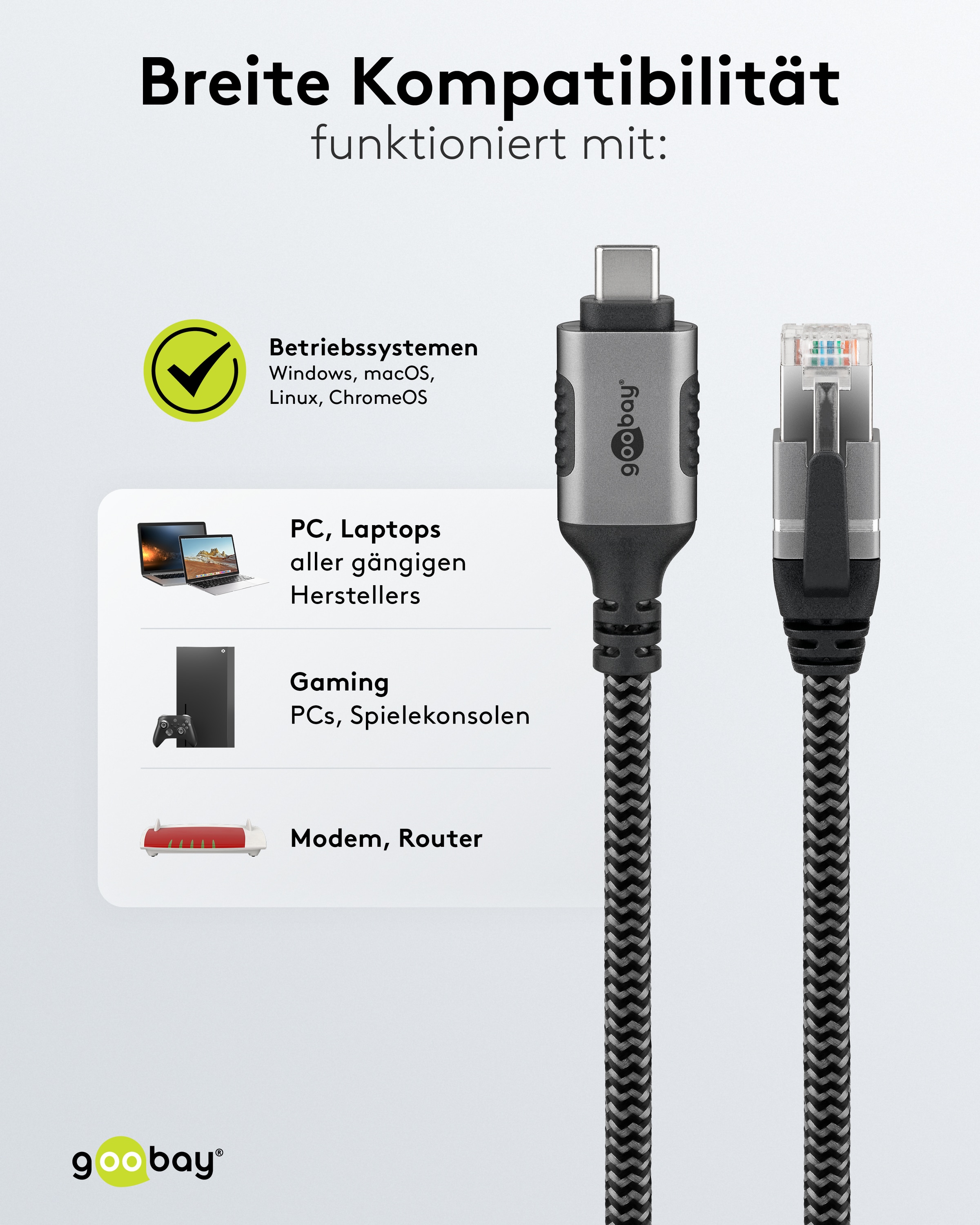 GOOBAY Ethernet-Kabel CAT6 USB-AC 3.1 auf RJ45 1,5m