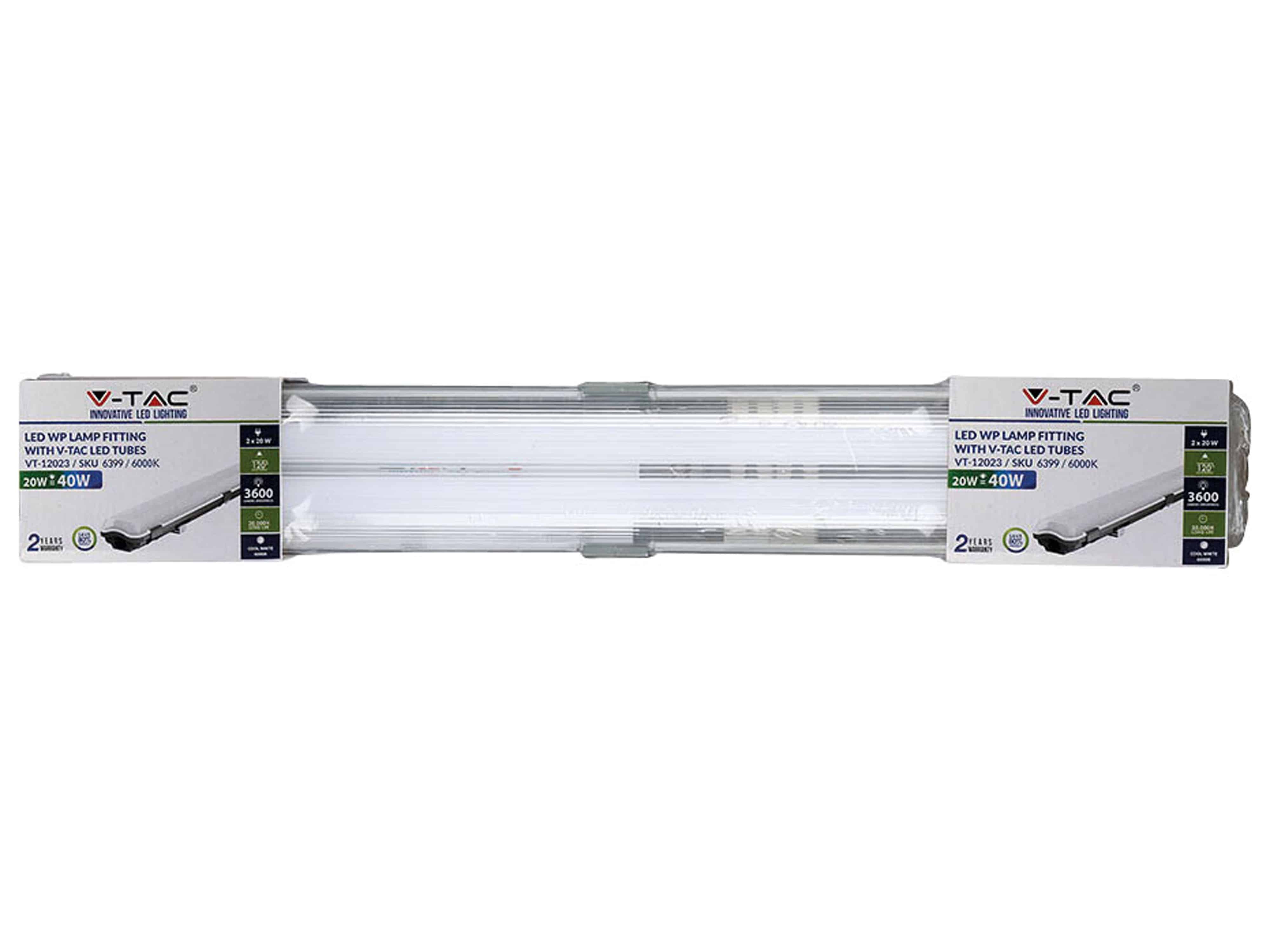 V-TAC LED-Feuchtraum-Wannenleuchte , VT-12023 (6387, 2x 18W, 4000K)