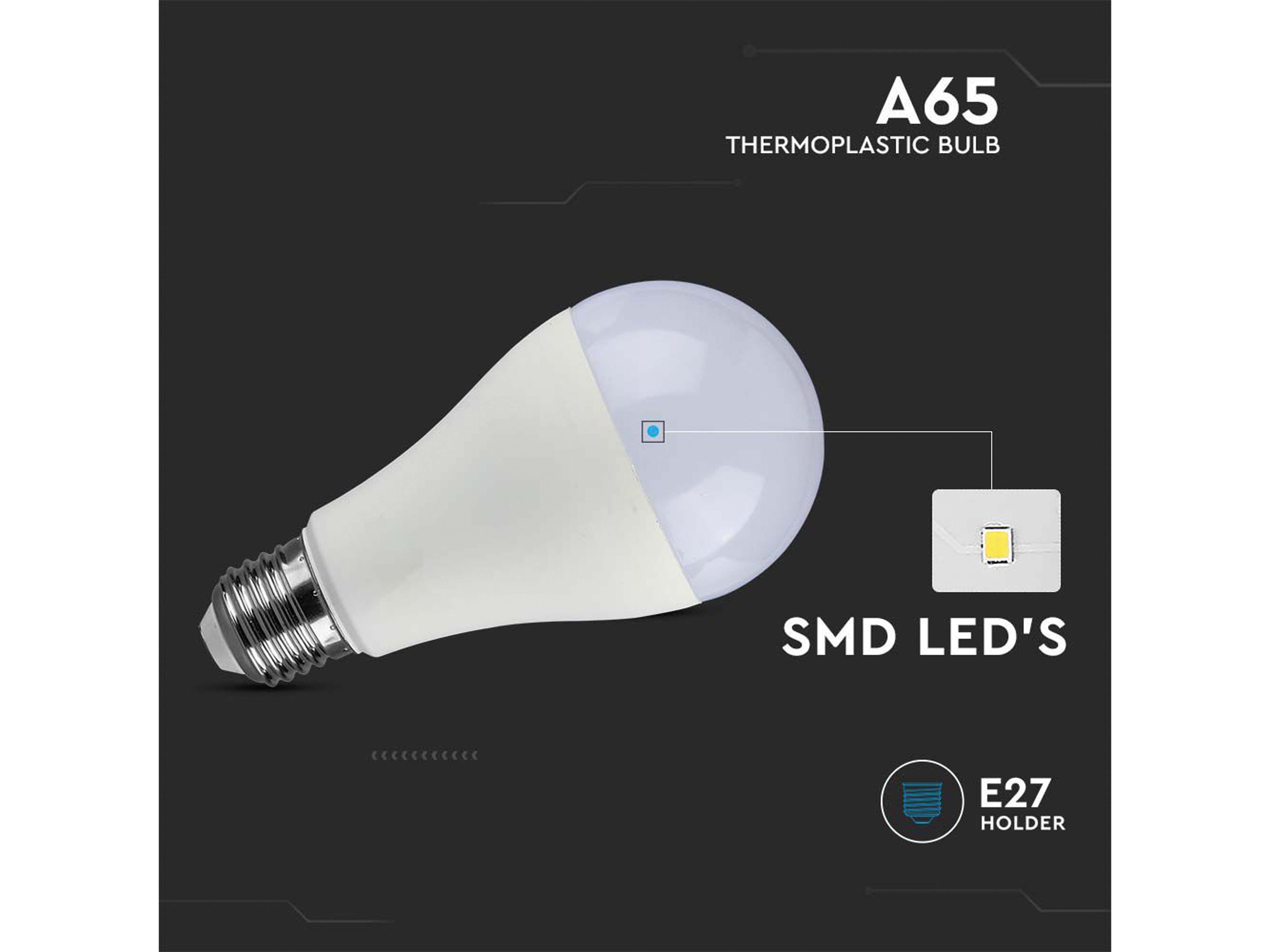 V-TAC LED-Lampe, Tropfenform, E27, EEK: F, 15W, 1521lm, 4000K, 10 Stück