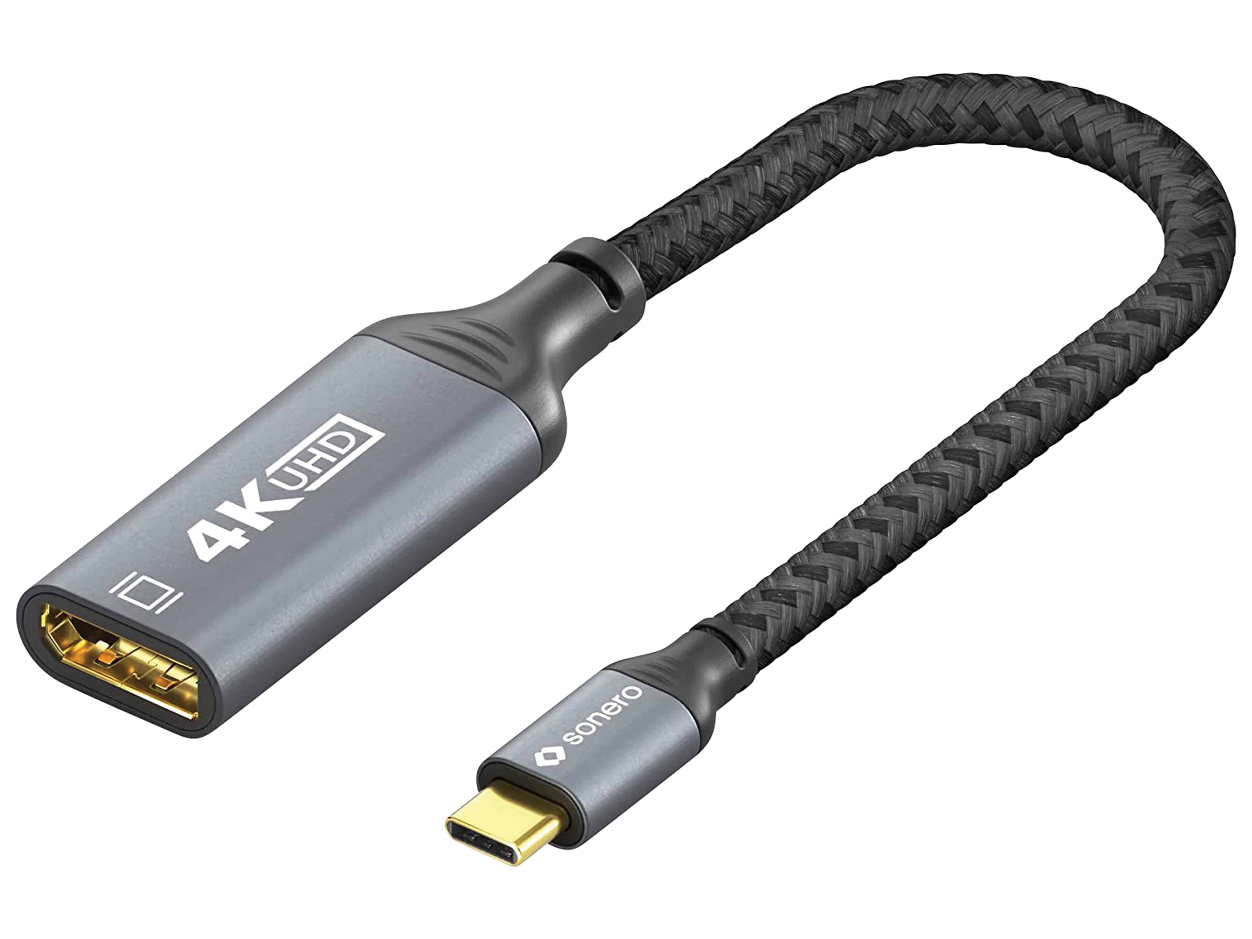 SONERO USB-C/DP-Adapter, 4K60, 18Gbps, Stecker/Buchse, grau/schwarz, 10 cm