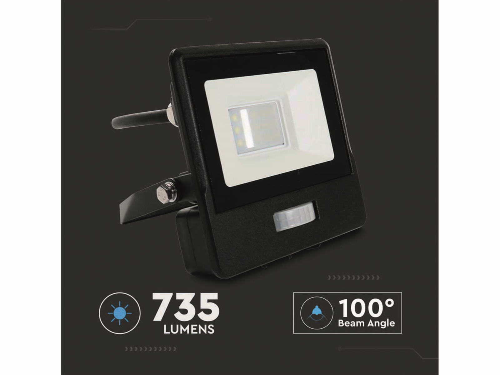 V-TAC LED-Fluter, Bewegungsmelder VT-118S-1 (20282) EEK: F, 10W, 735 lm, 6500K, schwarz