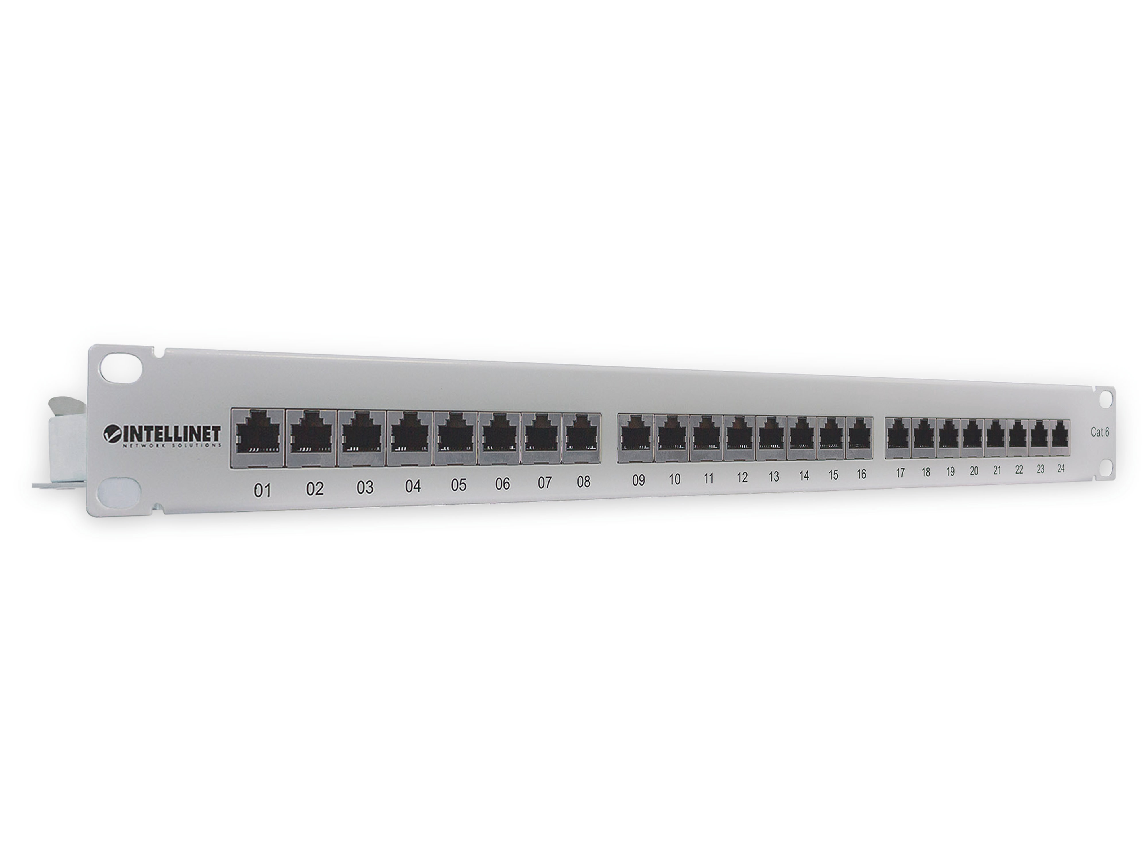 INTELLINET Cat6 Patchpanel, 19", 24-Port, geschirmt, FTP, 1 HE, grau