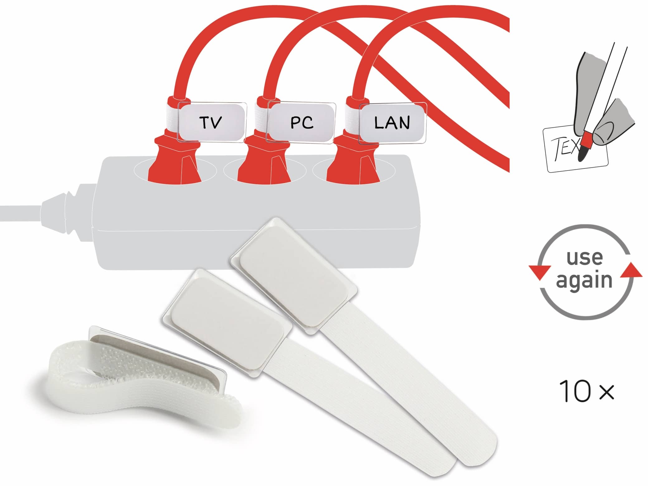 LABEL THE CABLE LTC Klett-Kabelbinder MINI TAGS, 10 Stück, weiß