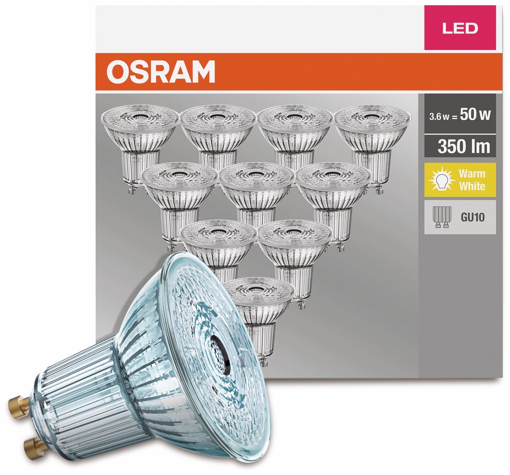 OSRAM LED-Lampe BASE CLASSIC, PAR51, GU10, EEK: F, 4,3 W, 350 lm, 2700 K, 10 Stück