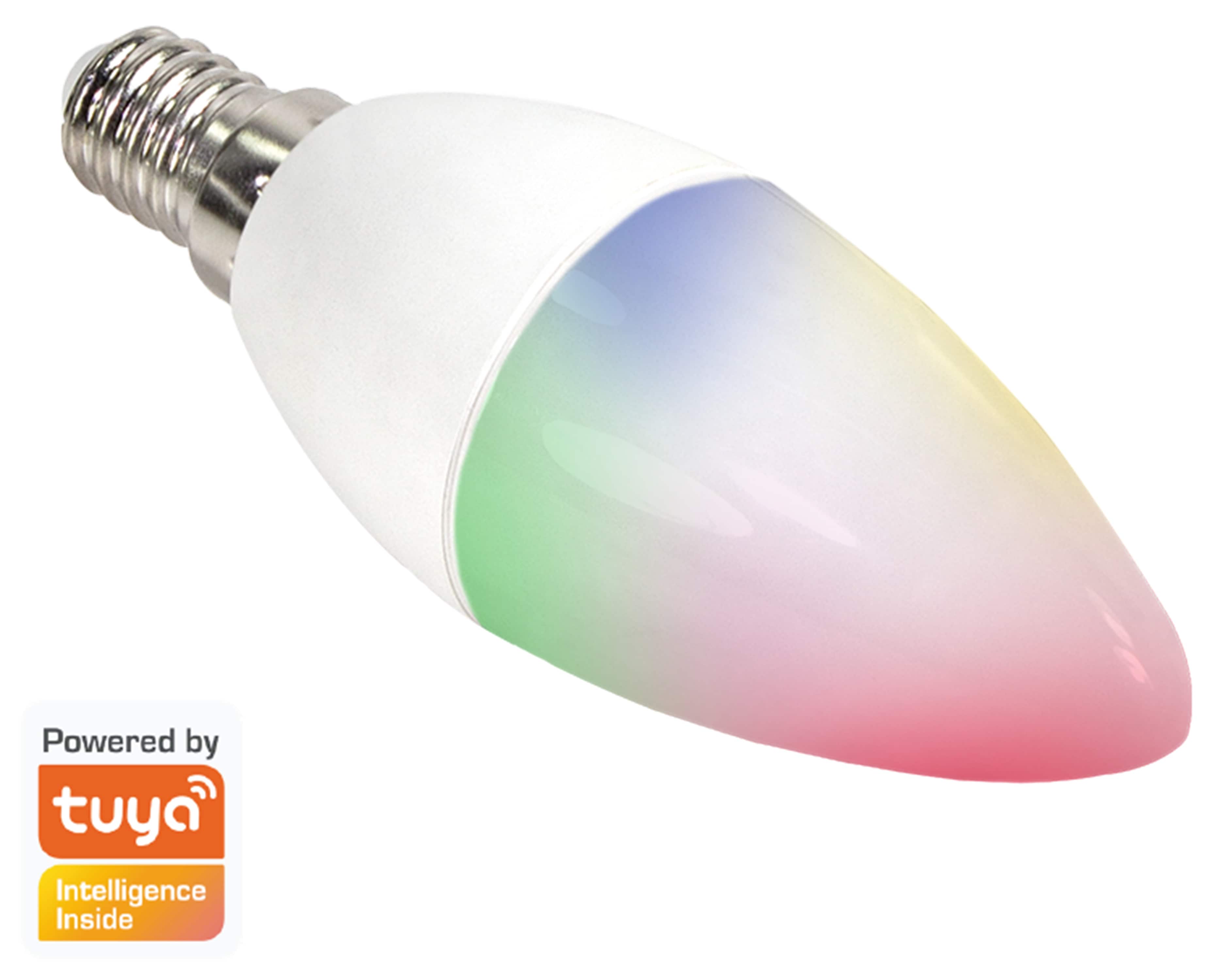 LOGILINK Wi-Fi Smart LED-Lampe SH0119, Kerze, E14, 350 lm, 4 W, WW, KW + RGB