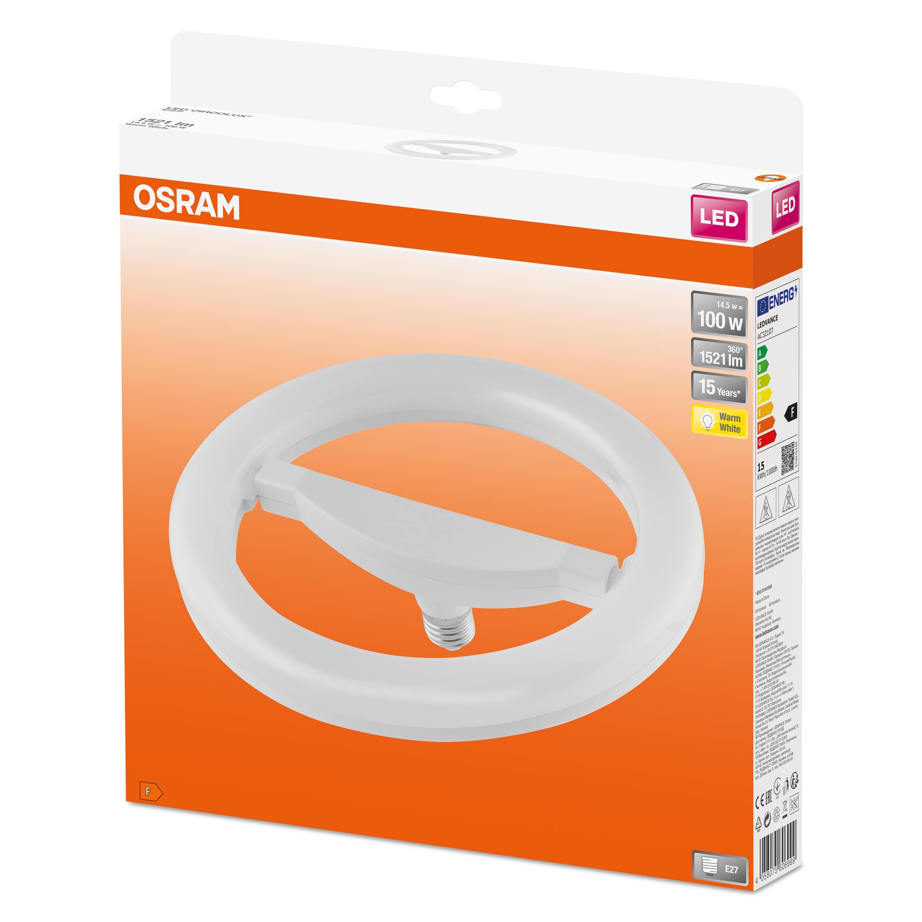 OSRAM LED-Röhre, Circolux 100, E27, EEK: F, 14,5W, 1521lm, 2700K