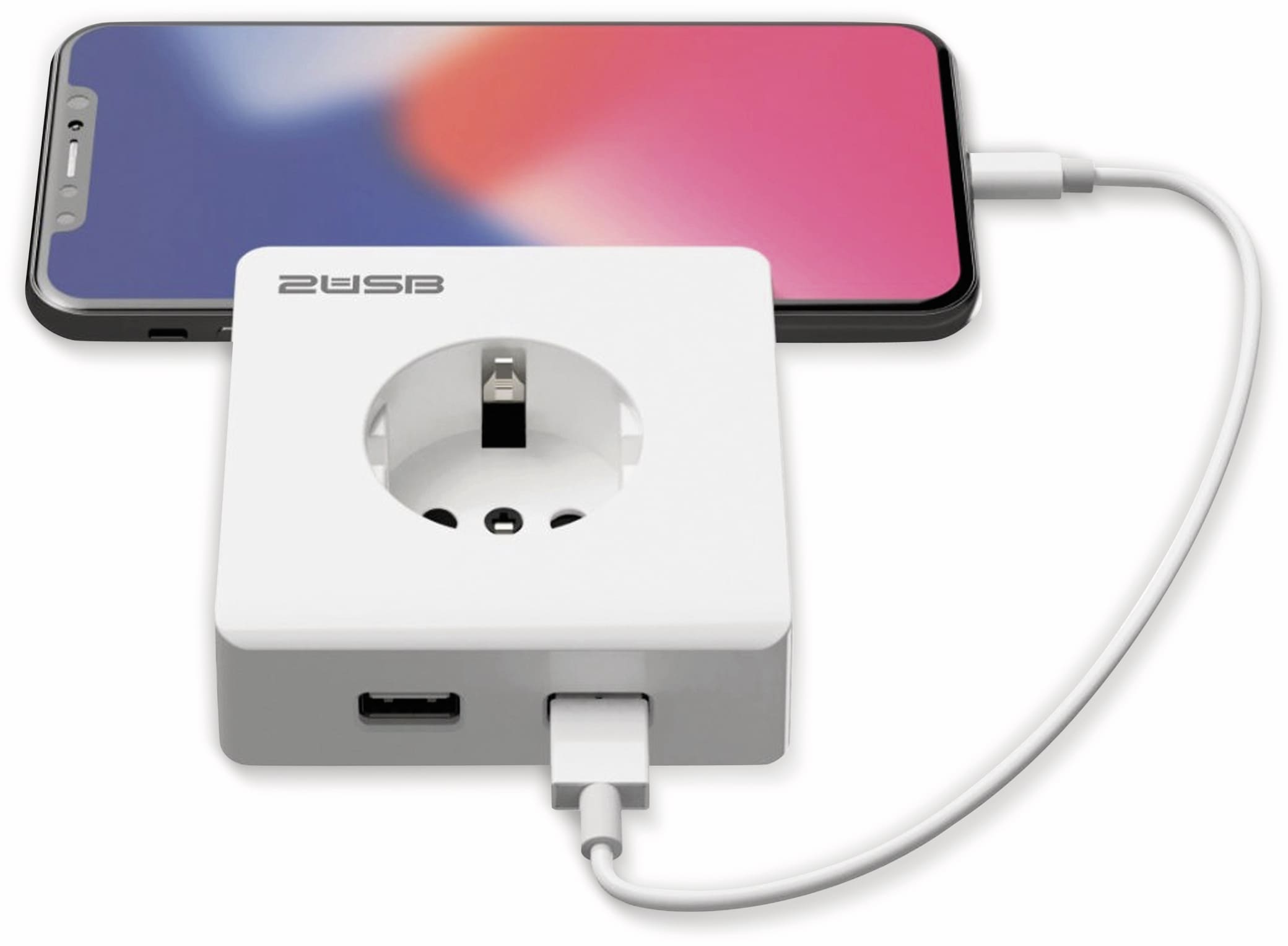 2USB Schutzkontakt-Steckdose easyCharge 8080, AP, 2x USB, 2,4A, Handyhalter