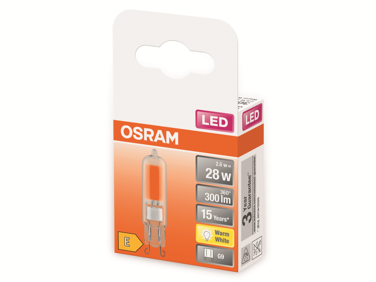 OSRAM LED-Stiftsockellampe, PIN30, G9, EEK: E, 2,6W, 300lm, 2700K