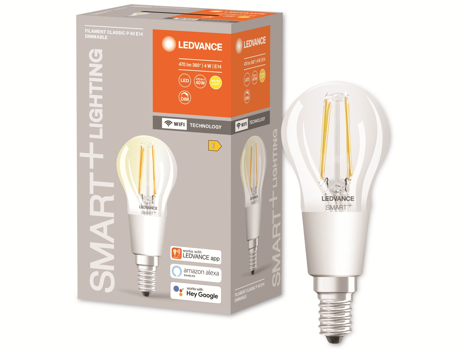LEDVANCE LED-Filament-Lampe, CLP40D, E14, EEK: E, 4W, 470lm, 2700K, WiFi