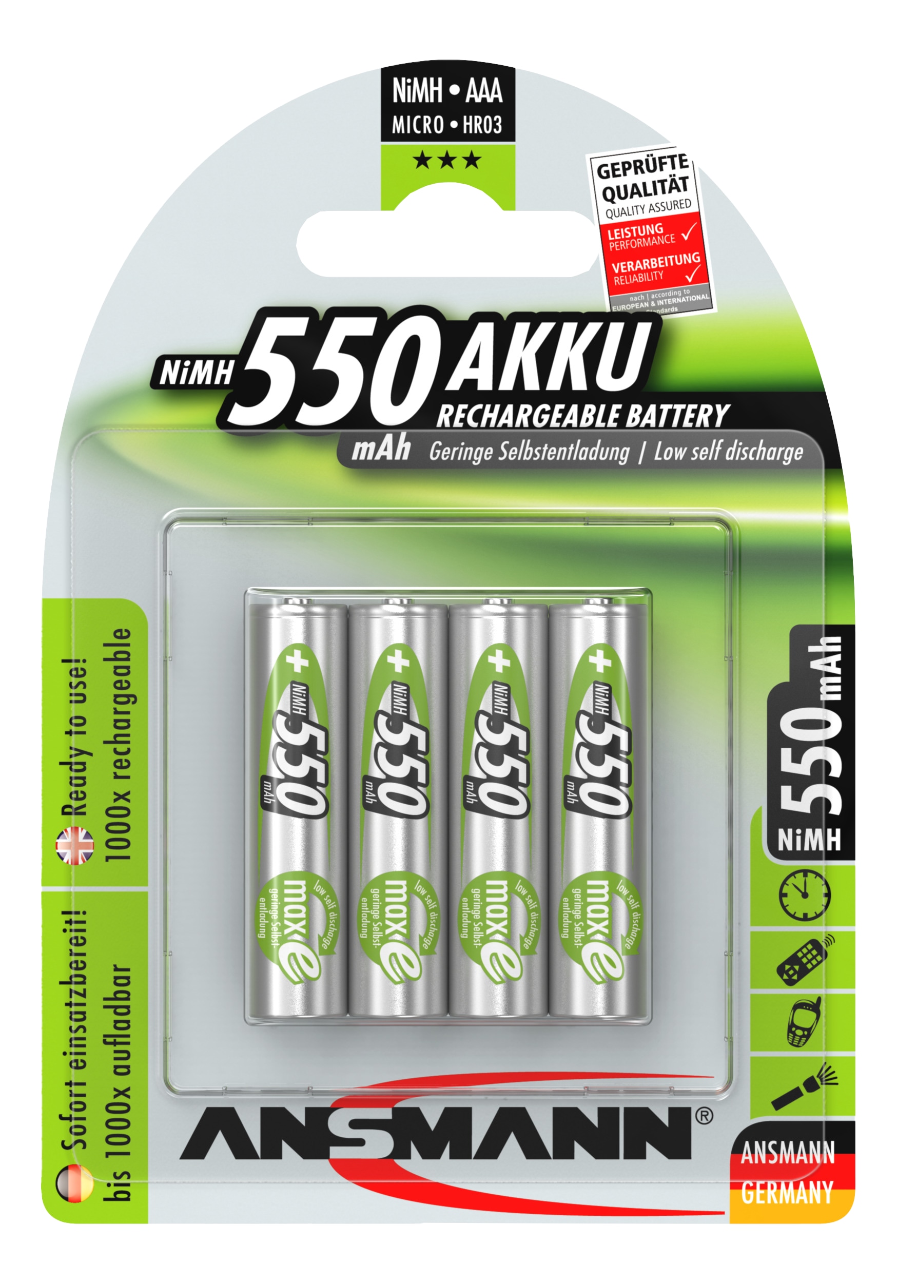 ANSMANN NiMH Akku Micro AAA 550 mAh maxE 4 Stück