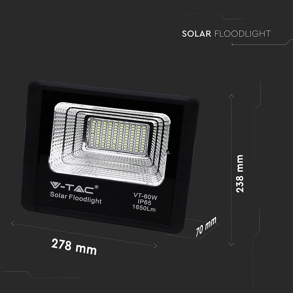 V-TAC Solar LED-Fluter VT-60W, 20 W, 4000 K, mit Panel + Fernbedienung