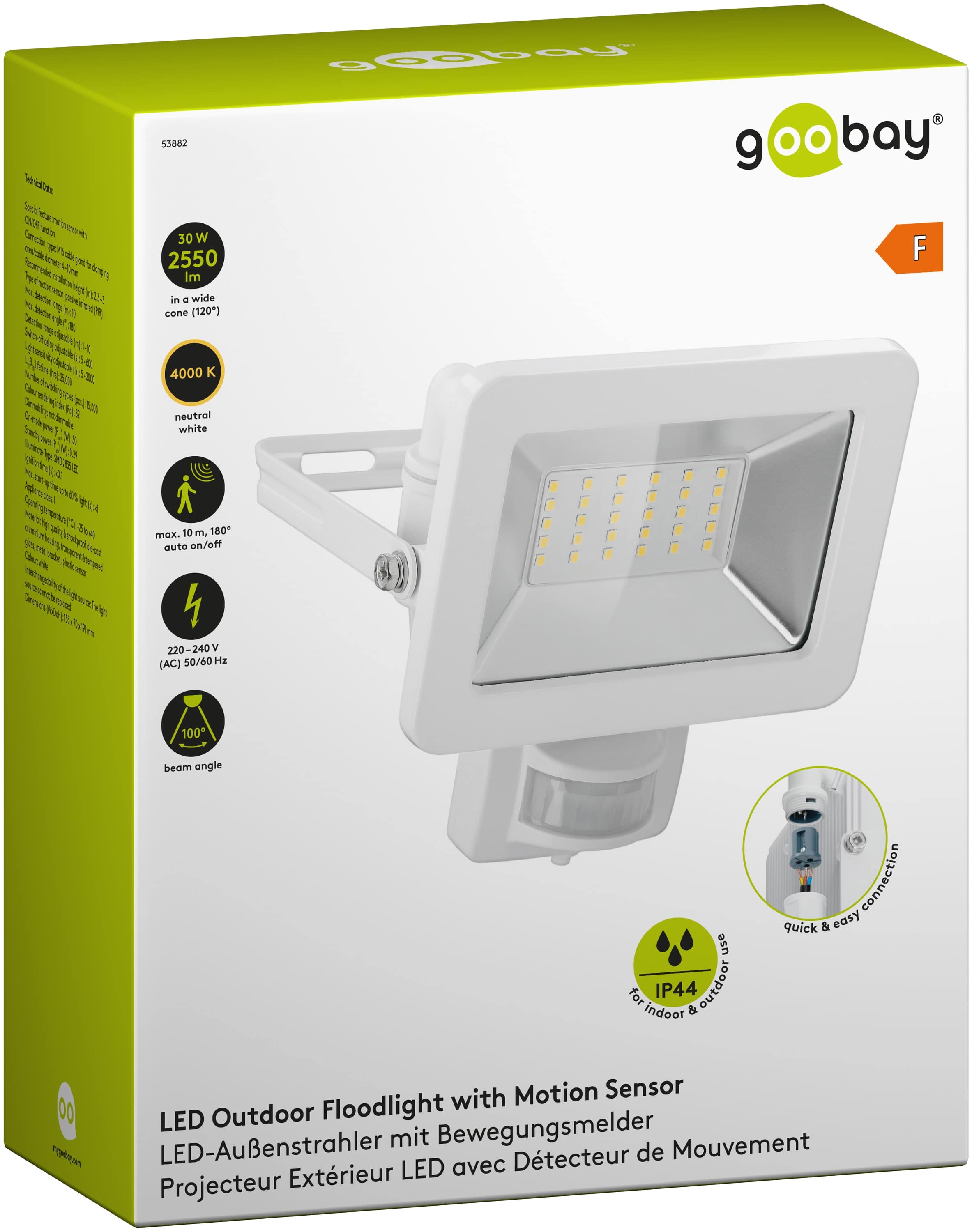 GOOBAY LED-Fluter mit Bewegungsmelder, 30W, 2550lm, 4000K, weiß