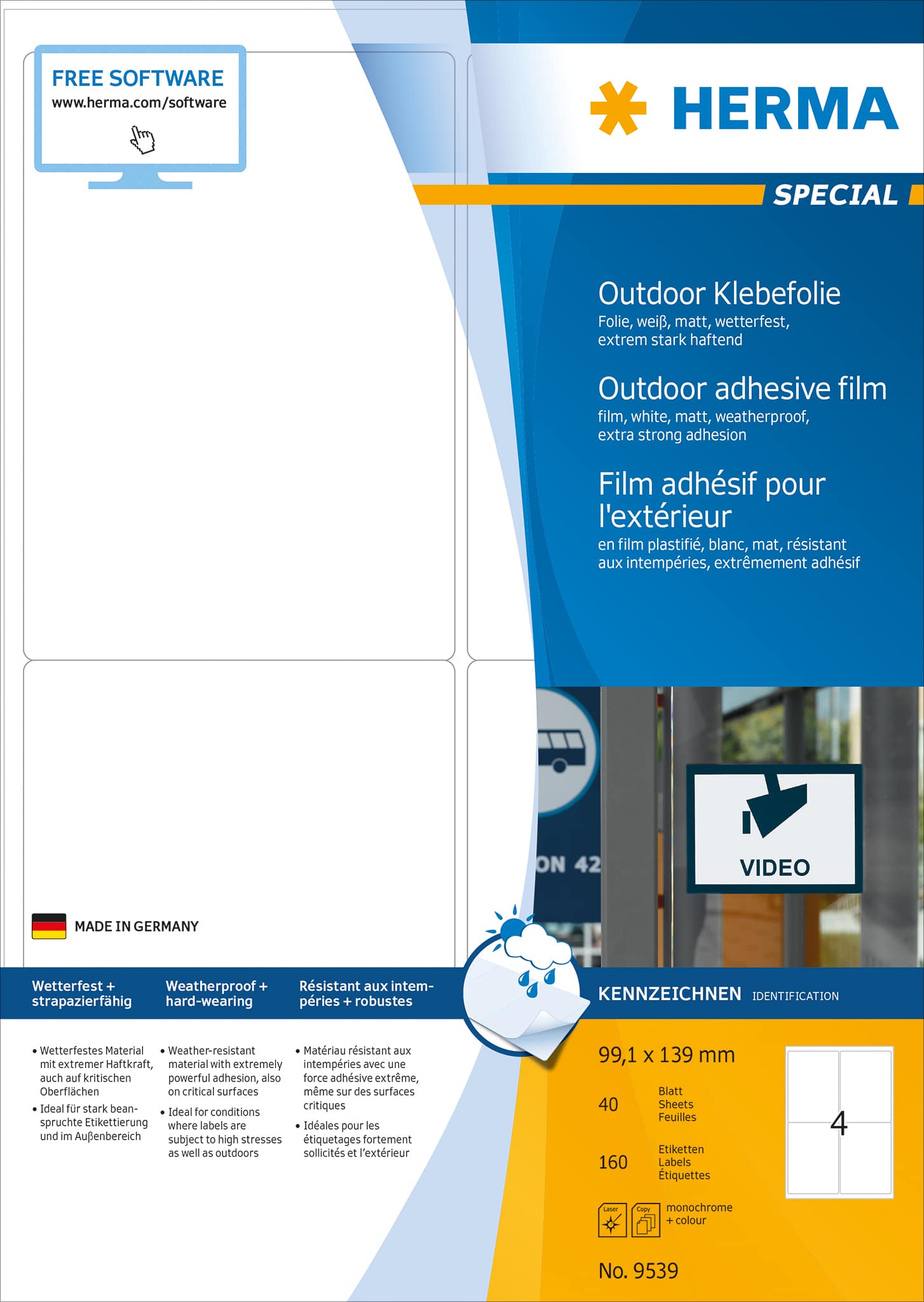 HERMA Etiketten A4, Outdoor Klebefolie, weiß, 99,1x139 mm, 160 Stück