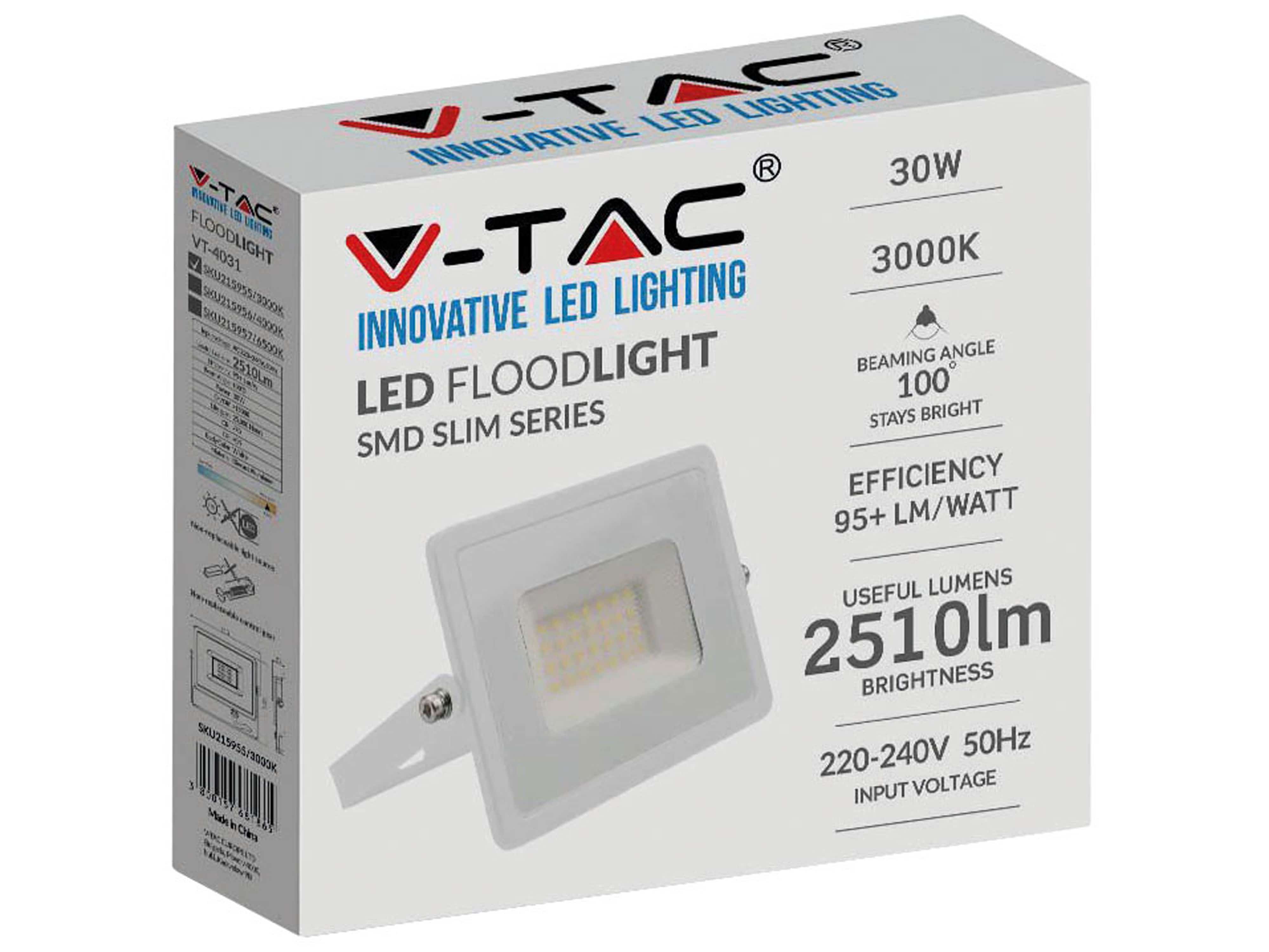 V-TAC LED-Fluter VT-4031, 30W, 2510lm, 3000K, IP65