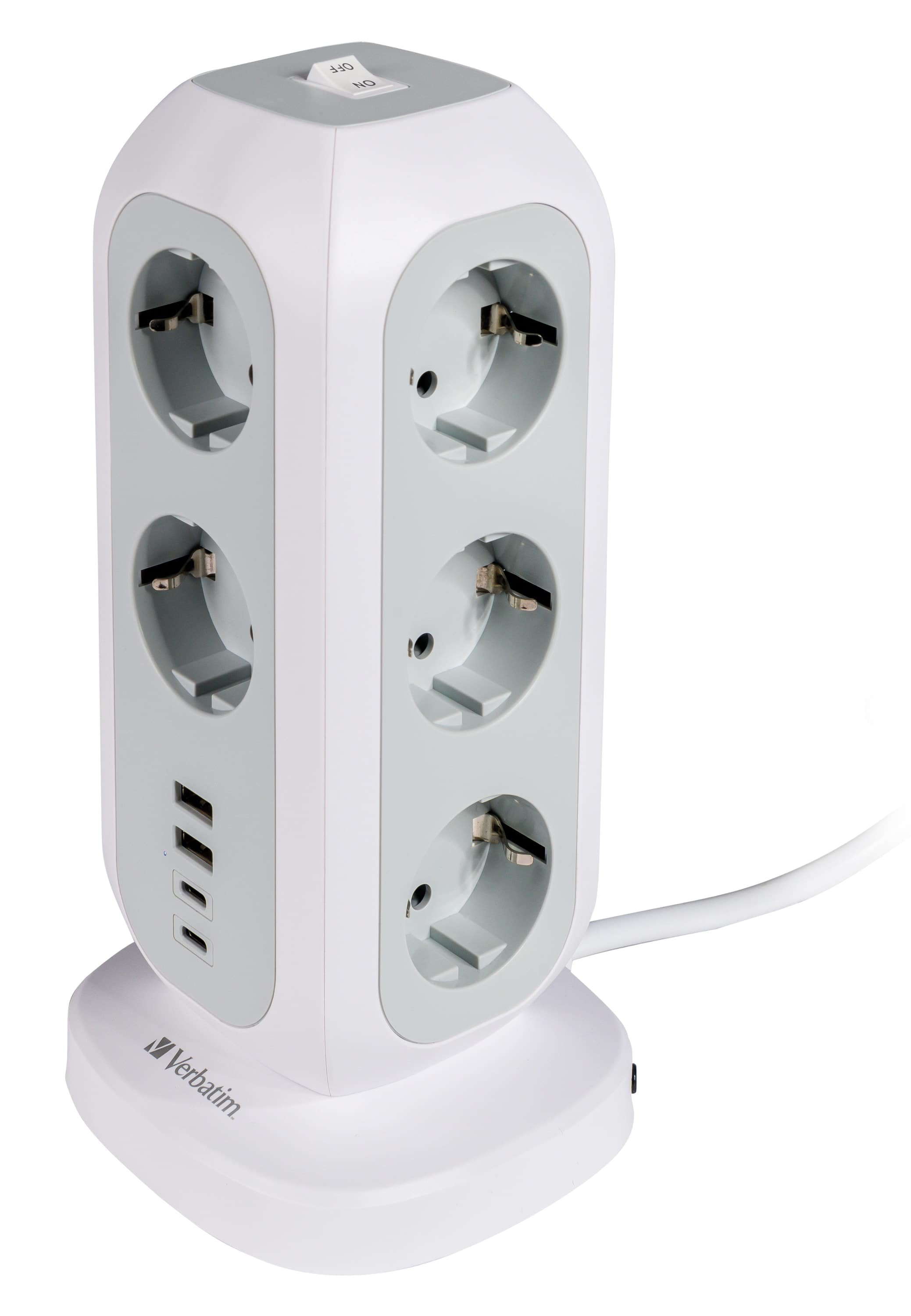 VERBATIM Steckdosenverteiler EUPT-01, Tower, 11-fach, 2x USB-A, 2x USB-C