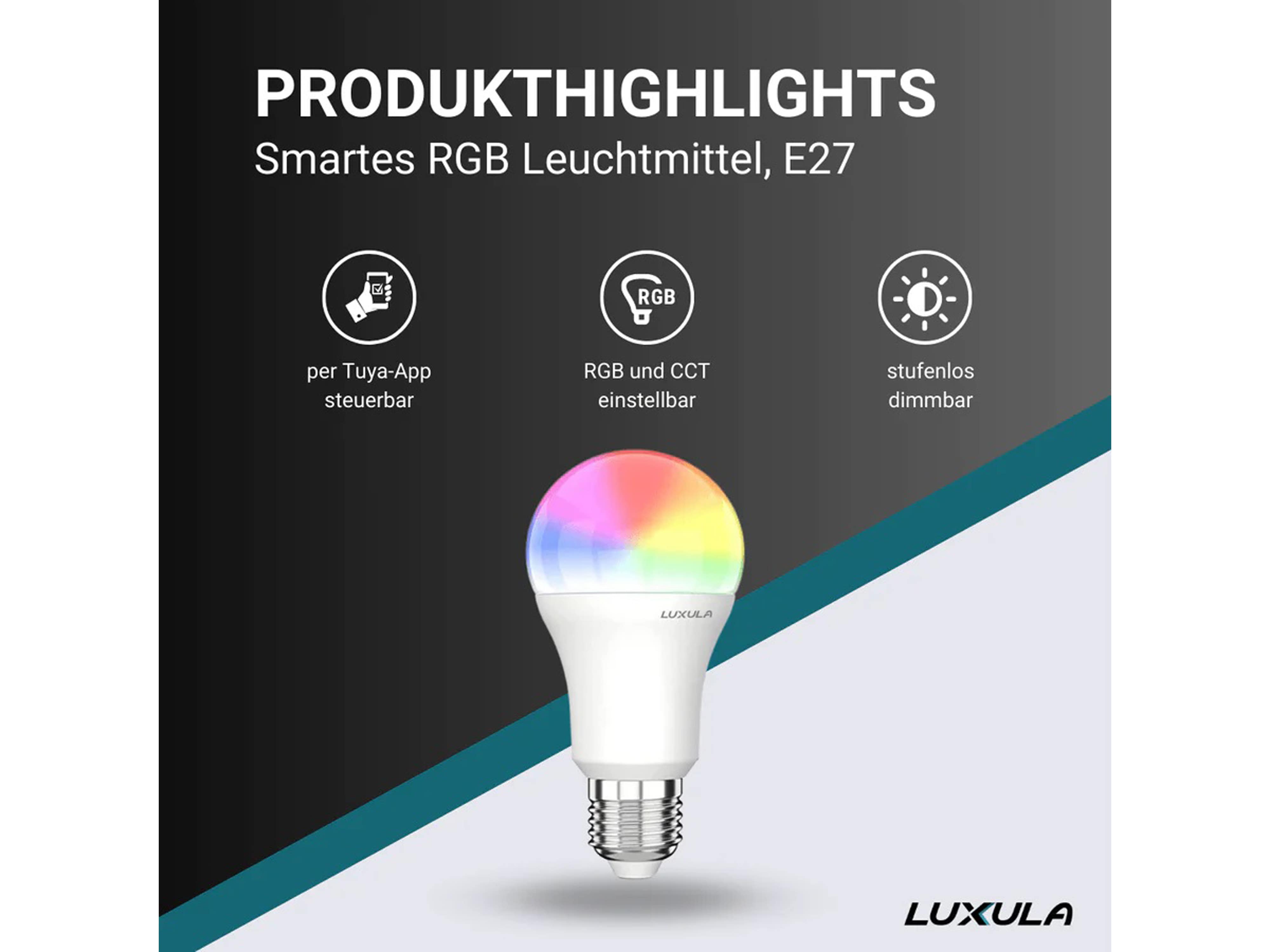 LUXULA LED-Lampe, Tropfenform, SMART, E27, EEK: F, 9W, 906lm, RGBTW