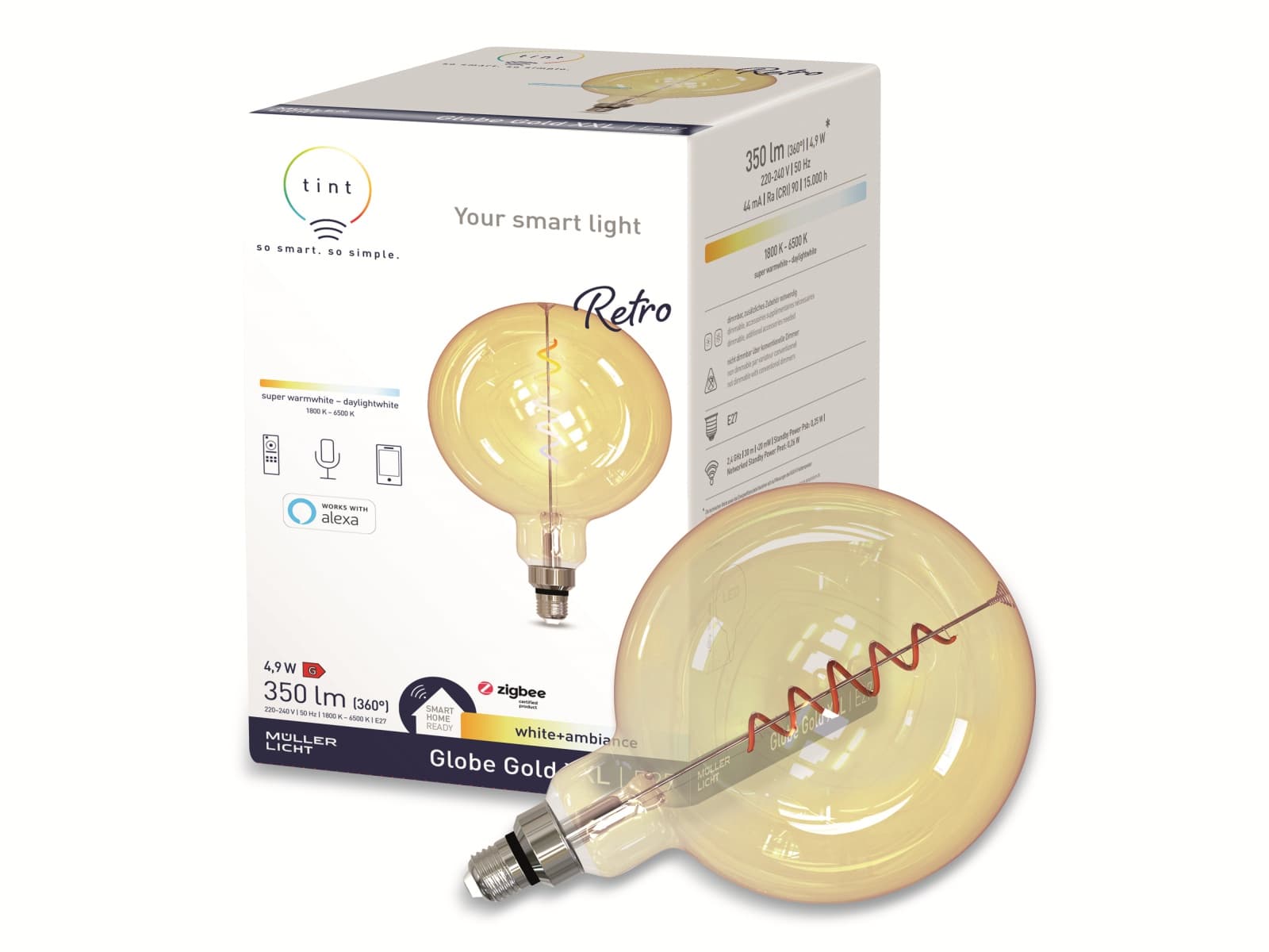 TINT Müller-Licht LED-Lampe, E27, 4,9 W, 350 lm, EEK G, Globe Gold XXL