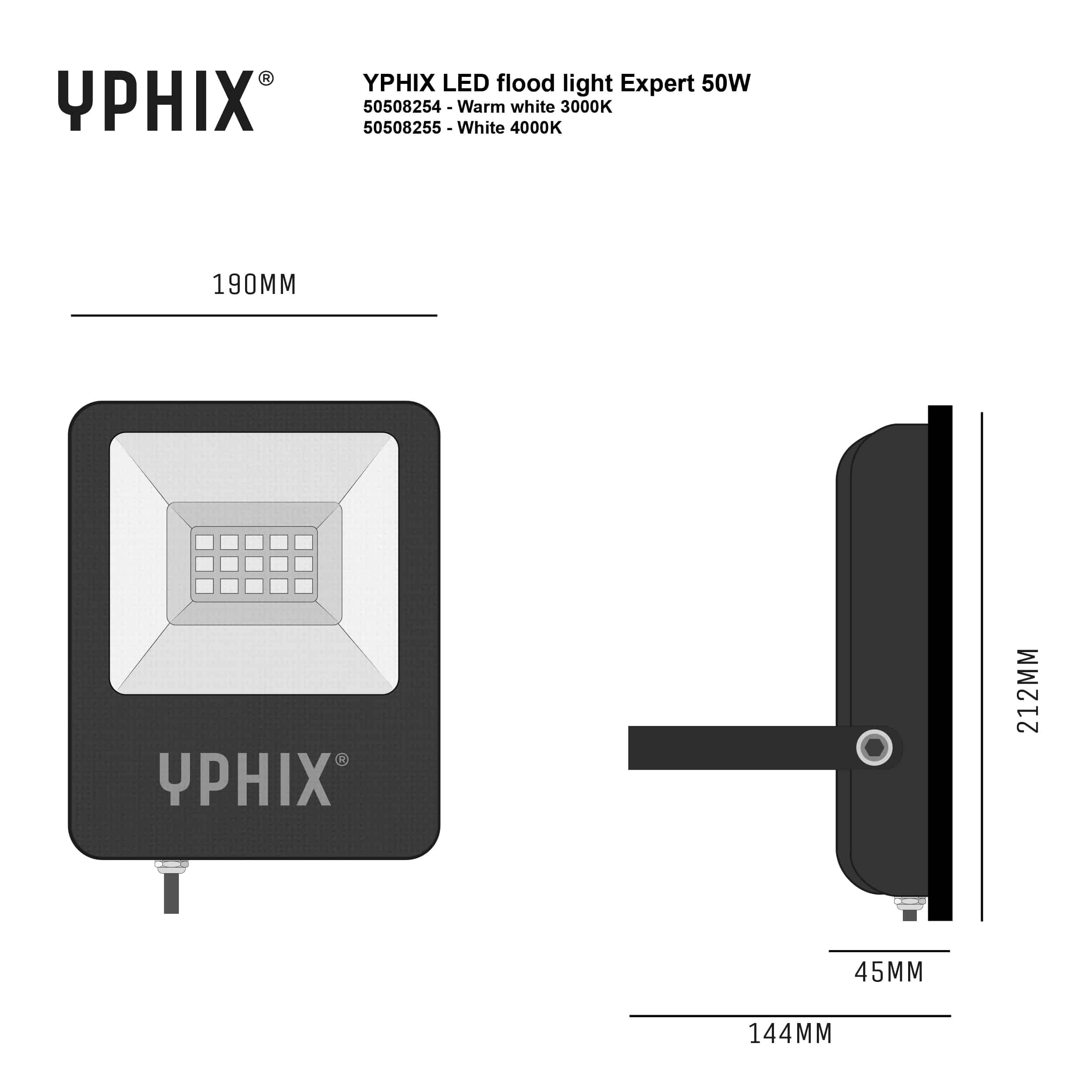 YPHIX LED-Baustrahler LED Floodlight, 73620, 50 W, 3000 K, schwarz