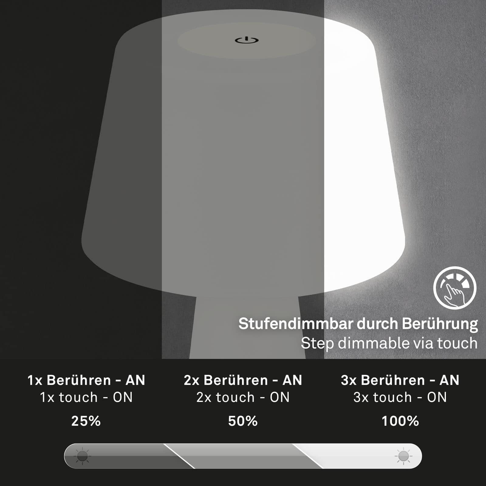 BRILONER LED-Akku-Tischleuchte 7437016 weiß, 3,5W, 400lm, 3000K, IP44