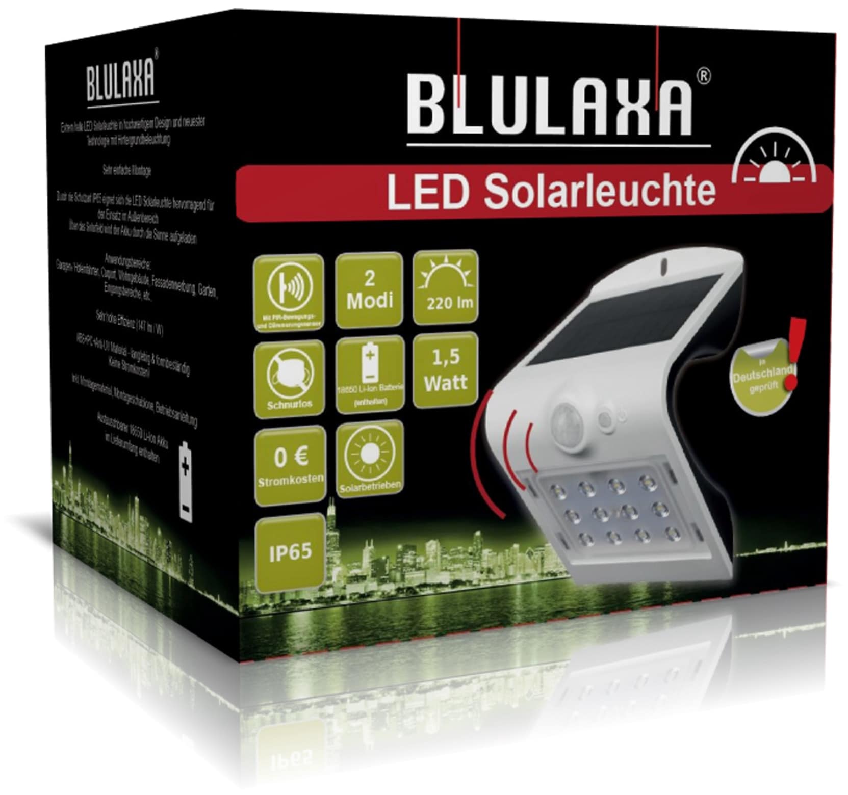 BLULAXA Solar-LED Wandleuchte 48552 mit Sensor, 1,5W, weiß