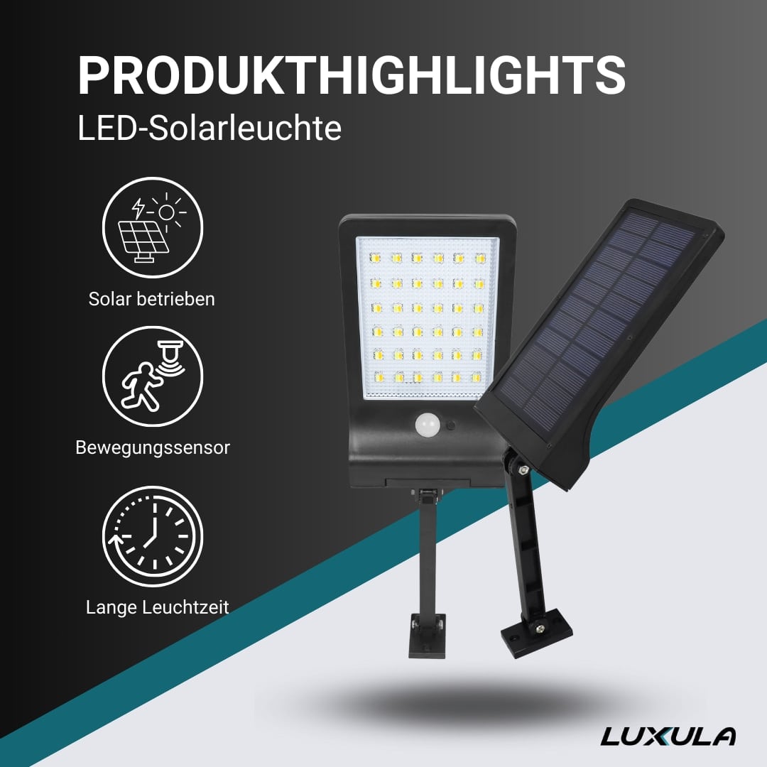 LUXULA Solar LED-Wandleuchte, PIR-Sensor, kaltweiß