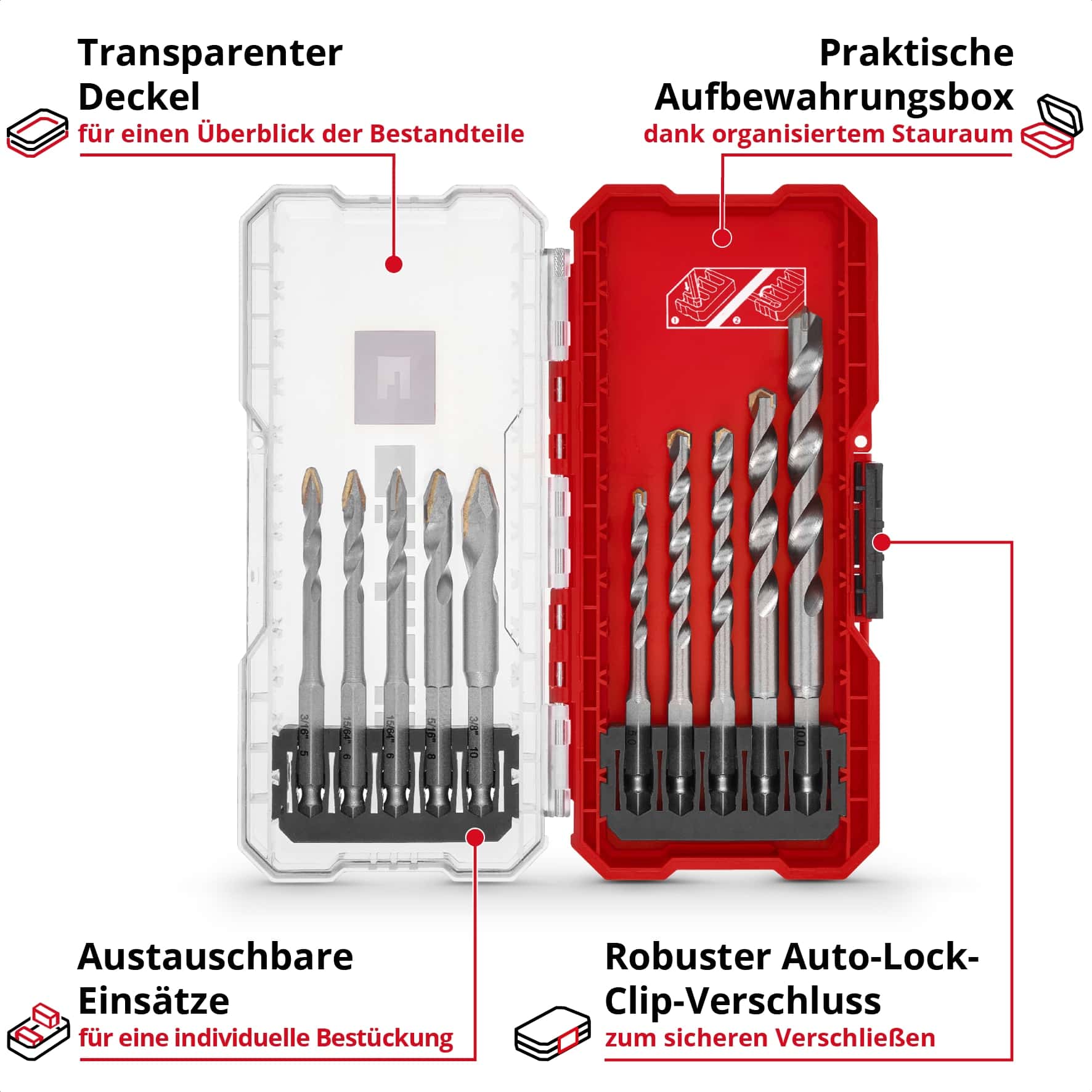 EINHELL Fliesenbohrer-Set, 51410, S-Case, 5-10 mm, 10-teilig