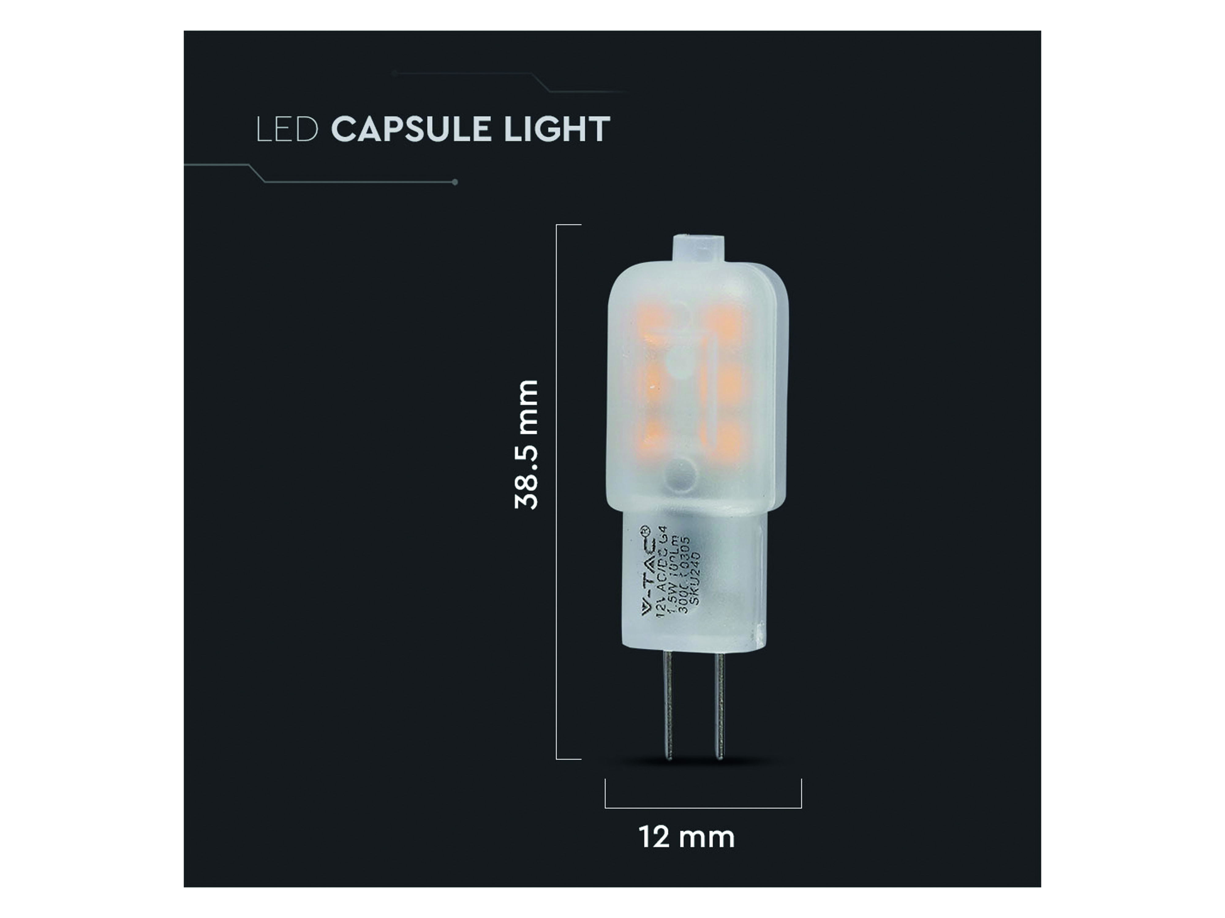 V-TAC LED-Lampe VT 201 (240), G4, EEK: G, 1,5 W, 100 lm, 3000 K