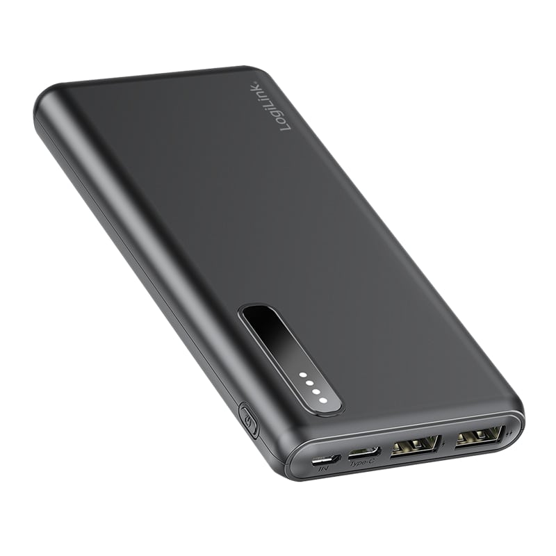 LOGILINK Powerbank PA0311 schwarz, 8000 mAh, 2x USB-A, 2-in-1-Kabel